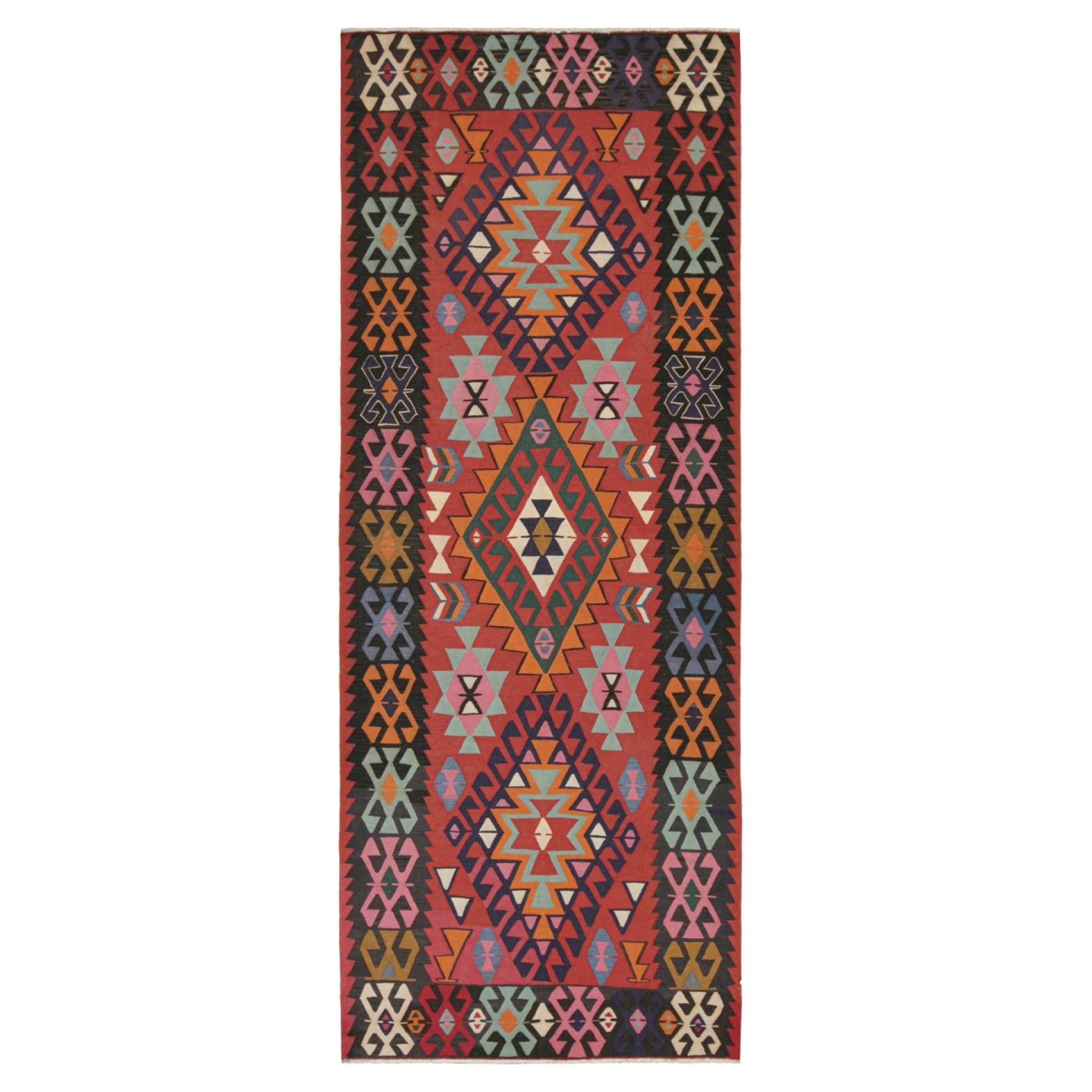 Kilim persiano vintage dell'Azerbaijan di colore rosso con motivi geometrici
