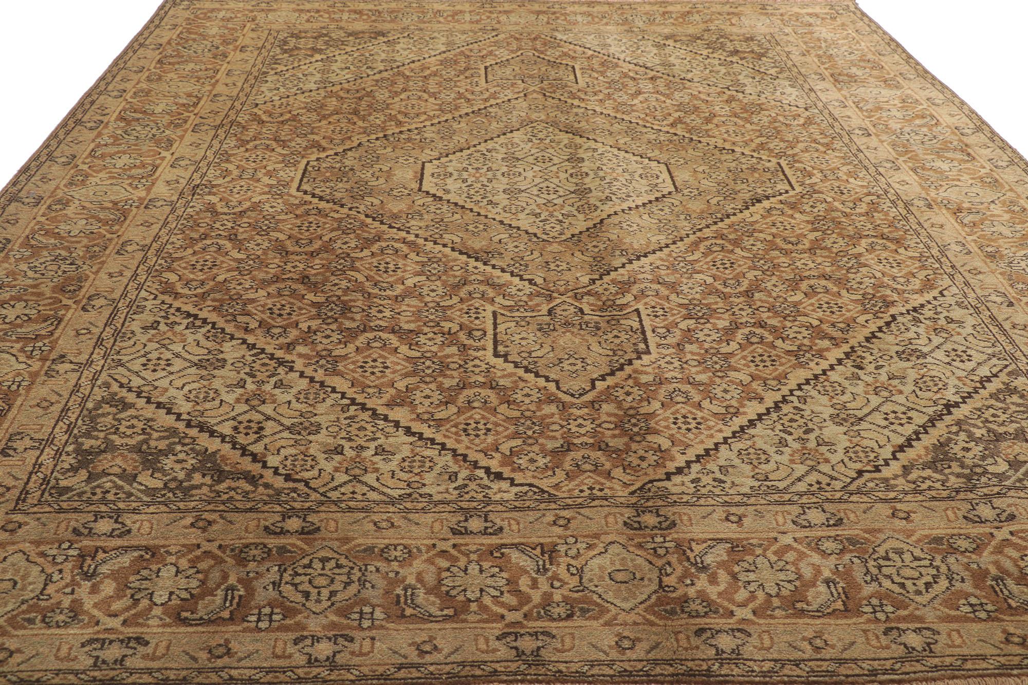 Hand-Knotted Vintage Azerbaijan Persian Rug with Mahi Fish Design, Neutral Color Area Rug