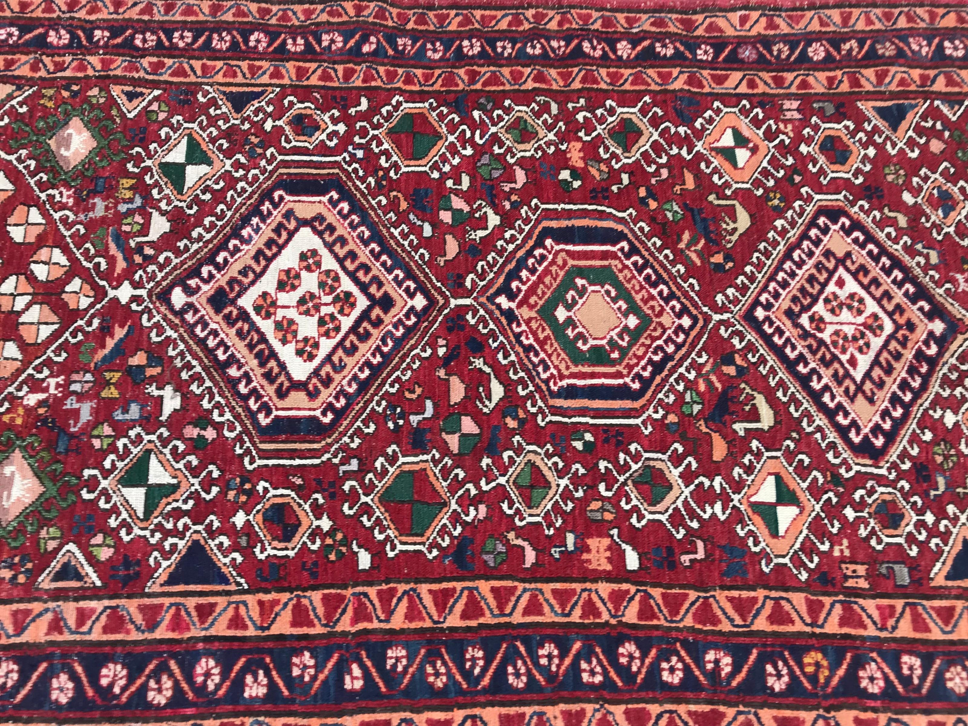 Asiatique Bobyrug's Vintage Azerbaijan Shahsavand Flat Rug (tapis plat vintage d'Azerbaïdjan) en vente