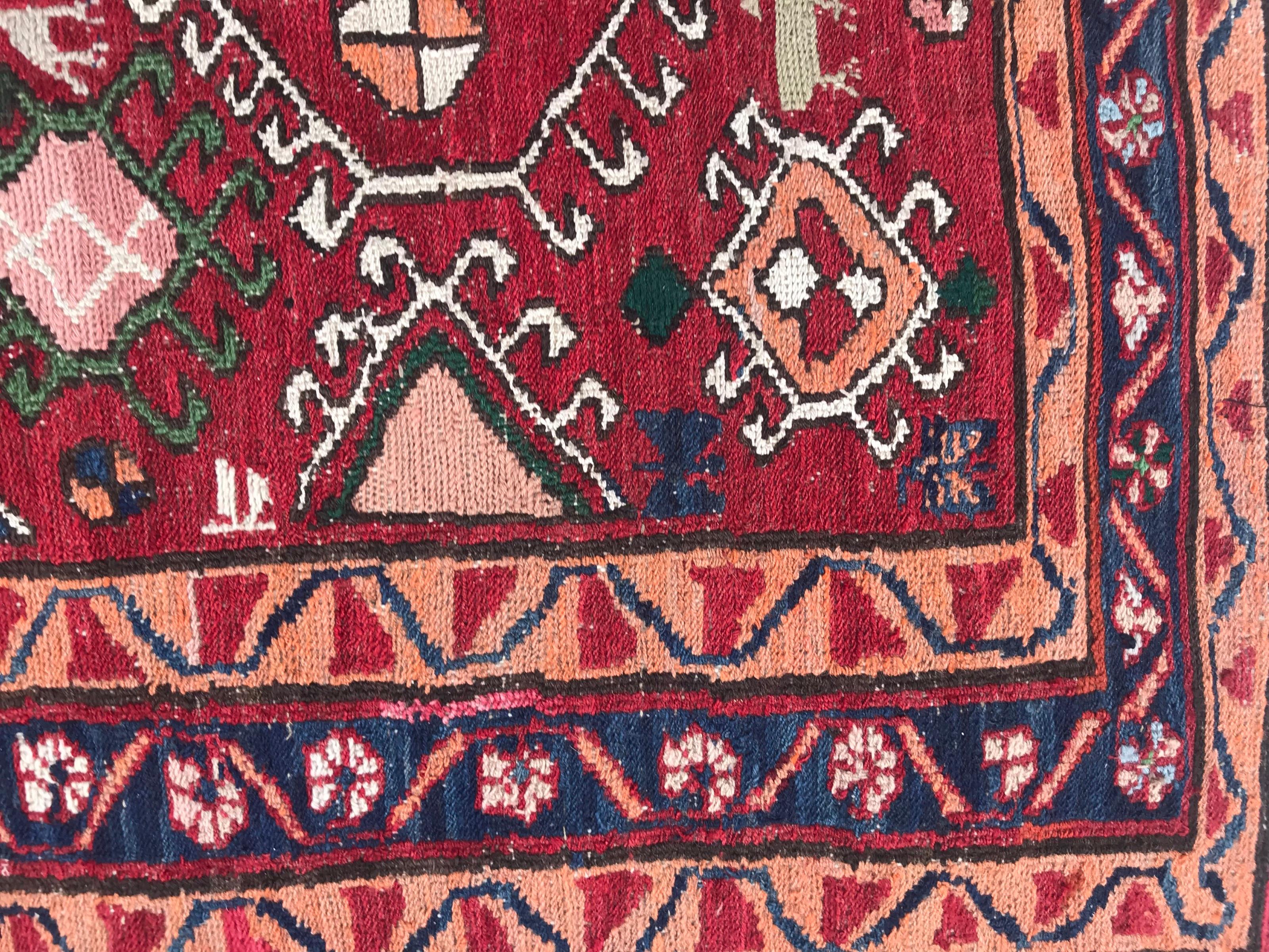 Tissé à la main Bobyrug's Vintage Azerbaijan Shahsavand Flat Rug (tapis plat vintage d'Azerbaïdjan) en vente