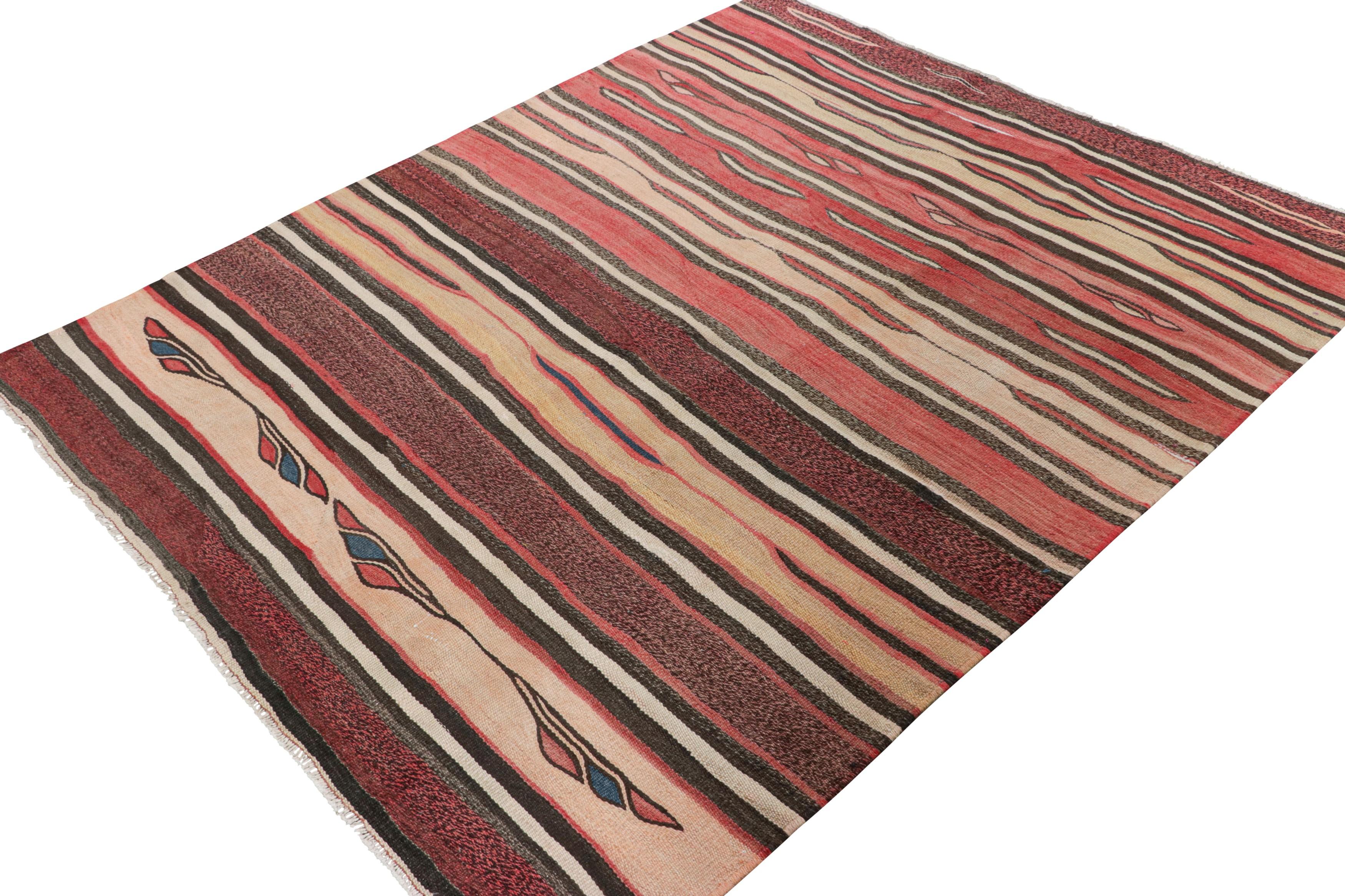 Azerbaïdjanais Kilim azerbaïdjanais vintage à rayures beige-marron et rouges - Rug & Kilim en vente