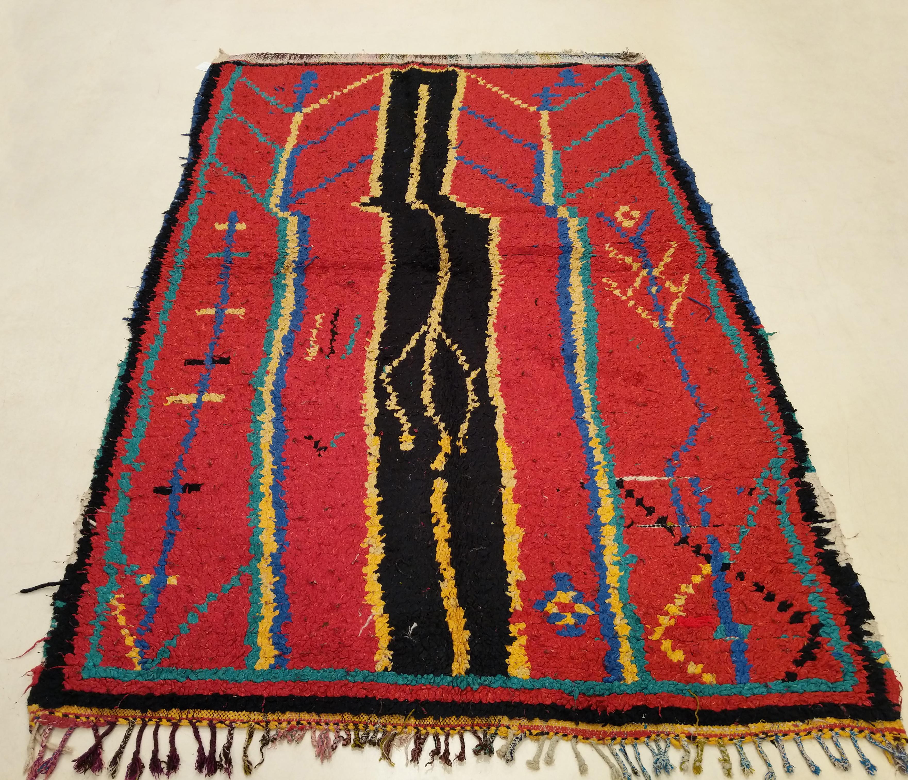 Wool Vintage Azilal Abstract Berber Moroccan Rug For Sale