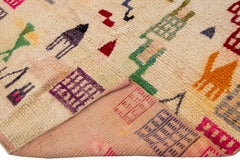 Alfombra marroquí vintage Azilal de lana beige hecha a mano