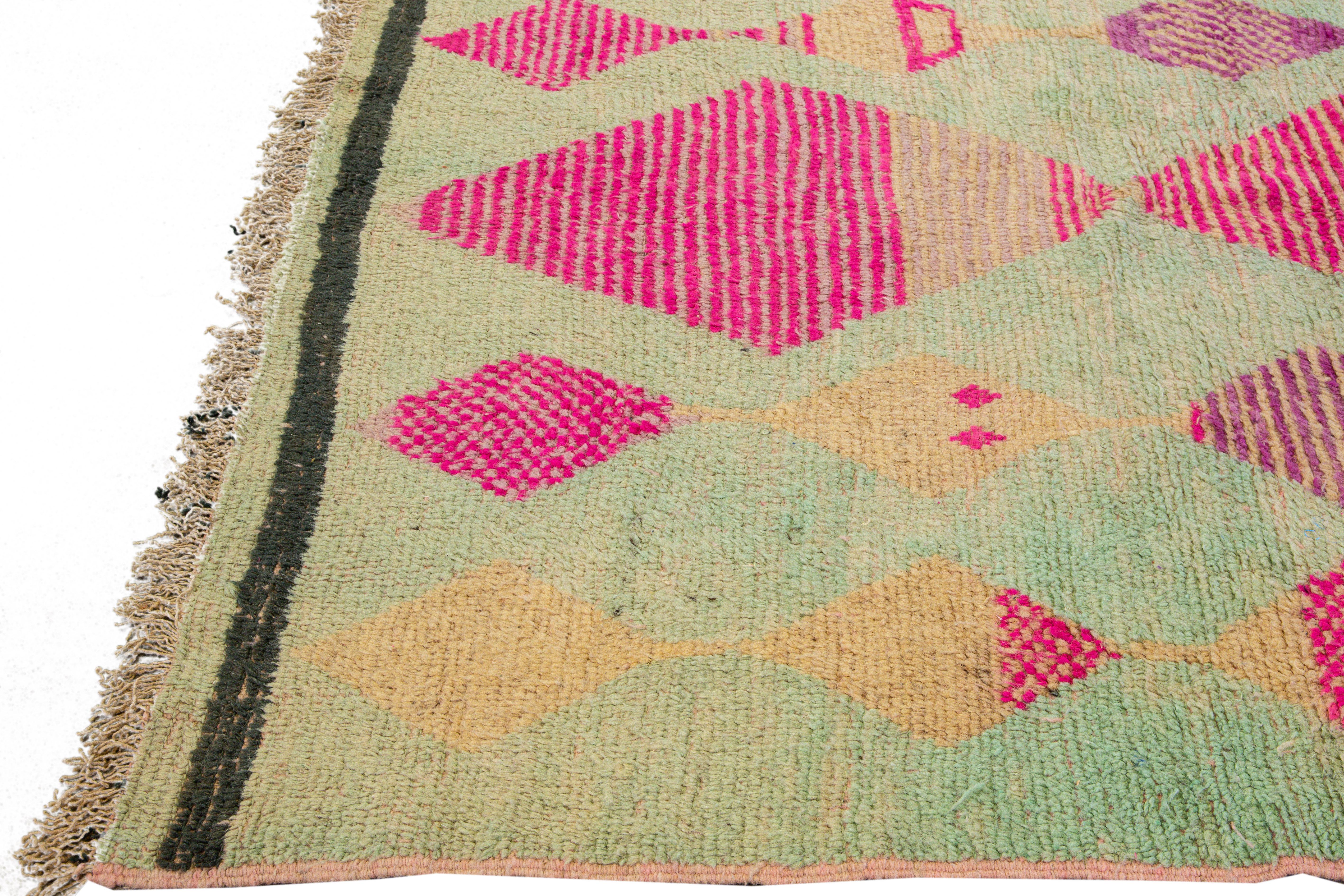 pink and green wool rug