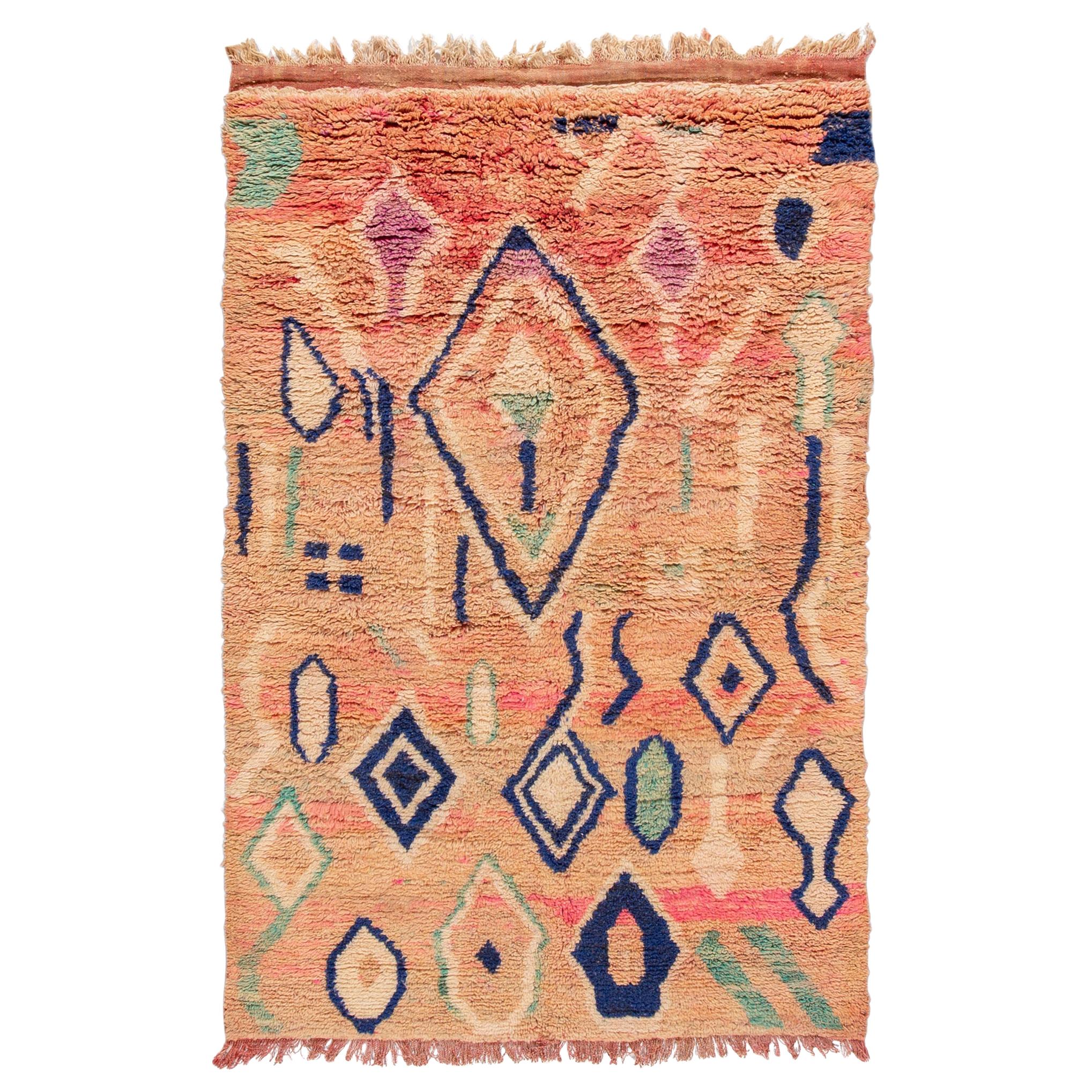 Vintage Azilal Moroccan Handmade Wool Rug For Sale