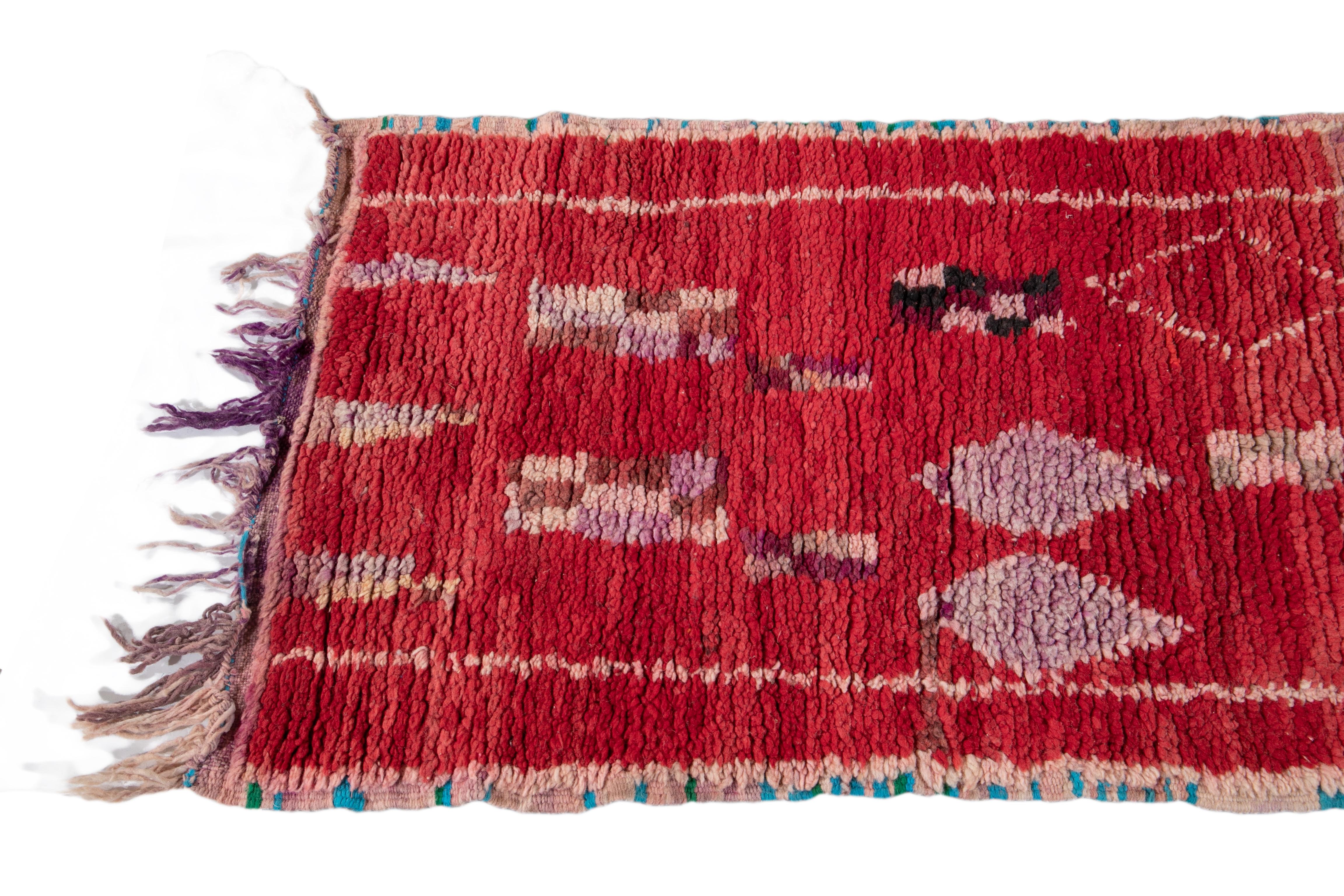 Hand-Knotted Vintage Azilal Moroccan Handmade Wool Runner
