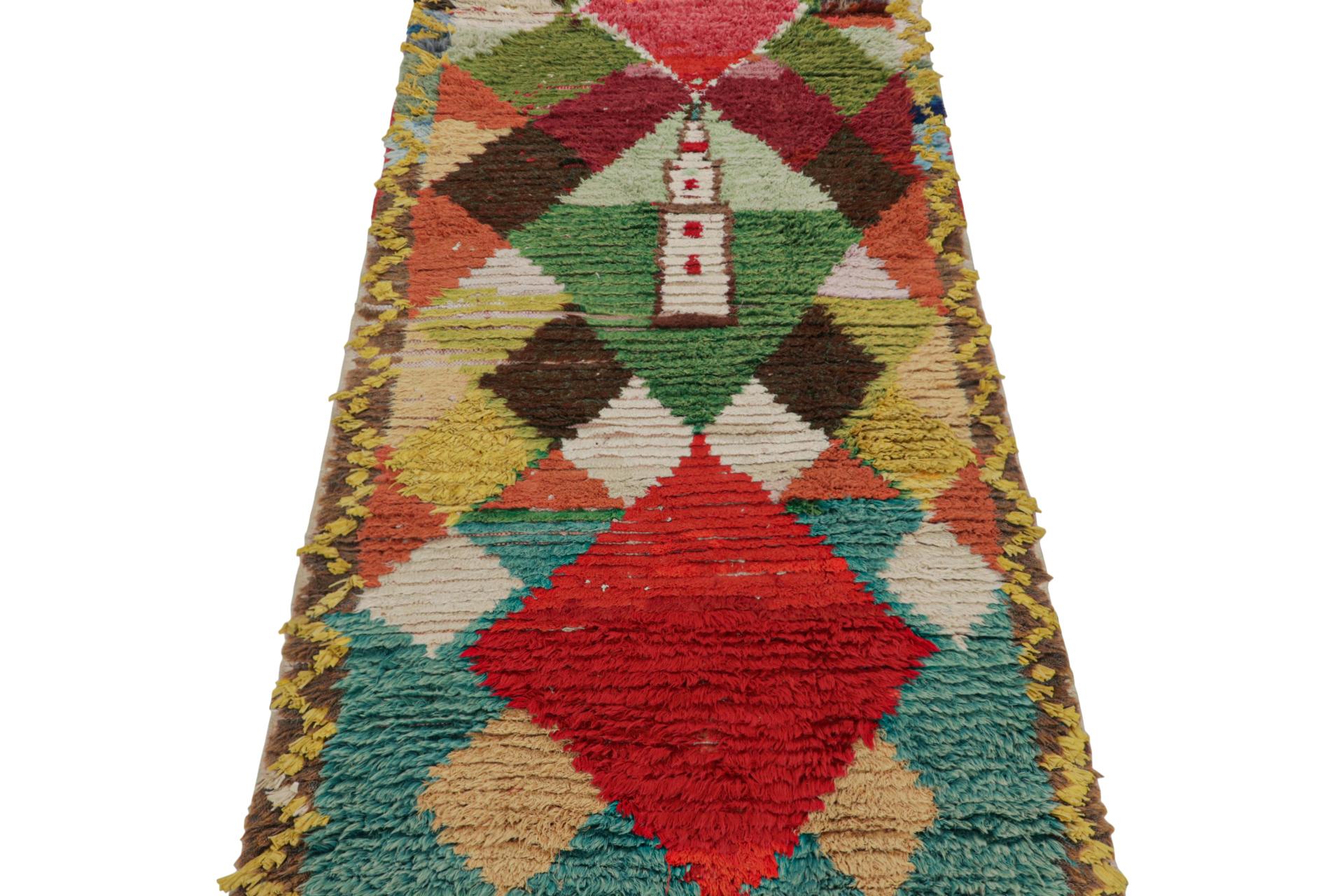 Tribal Vintage Azilal Moroccan Runner in Polychromatic geometric pattern by Rug & Kilim For Sale