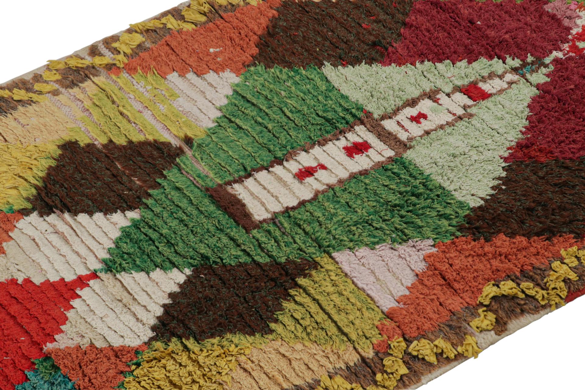 Hand-Knotted Vintage Azilal Moroccan Runner in Polychromatic geometric pattern by Rug & Kilim For Sale