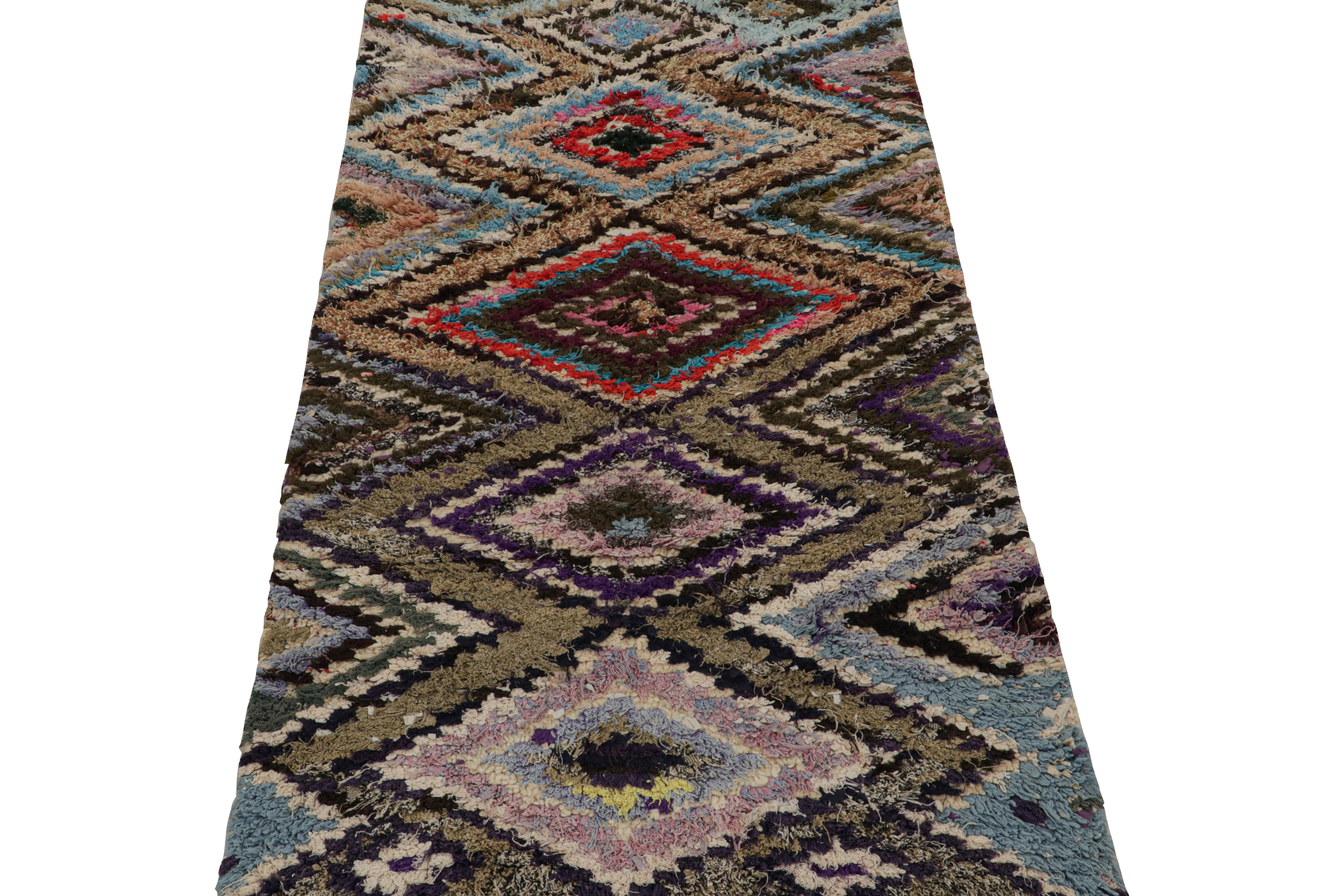 Hand-Knotted Vintage Azilal Moroccan Runner Rug, with Diamond Medallions from Rug & Kilim For Sale