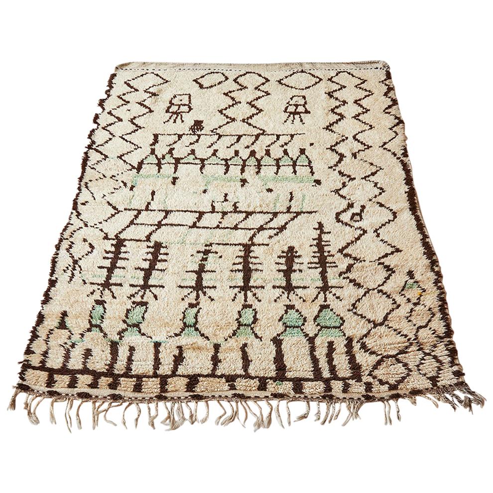 Vintage Azilal Wool Rug with Black and Green Pattern, Morocco, Late 19th Century