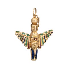 Vintage Aztec Eagle Pendant 18k Yellow Gold Enamel Wings Warrior Bird Jewelry