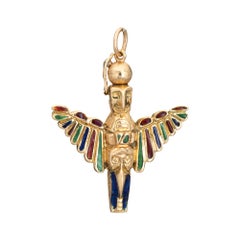 Vintage Aztec Eagle Pendant 18k Yellow Gold Enamel Wings Warrior Bird Jewelry
