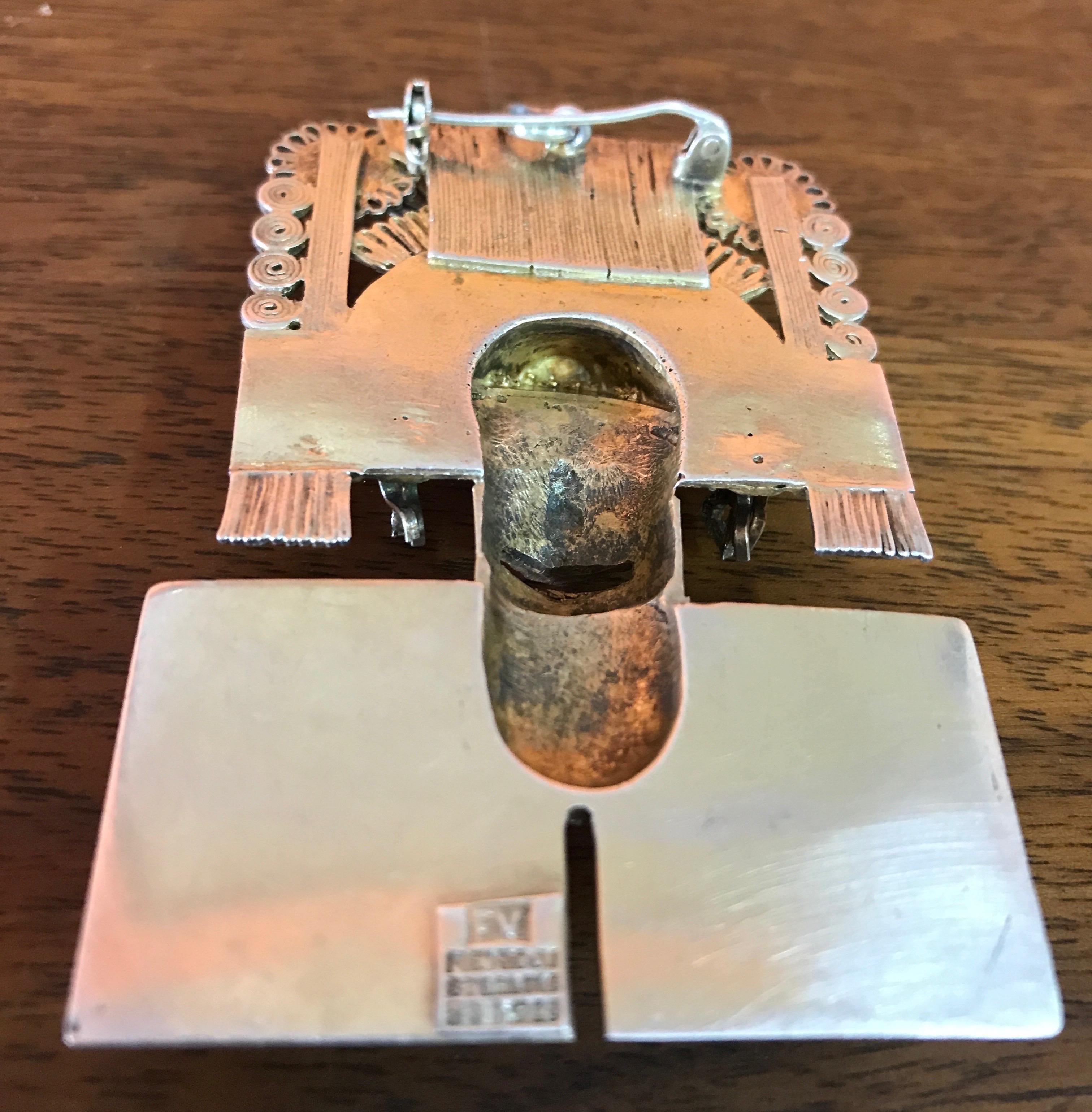 Broche/colgante vintage de plata de ley de inspiración azteca, México, años 60 Mexicano en venta