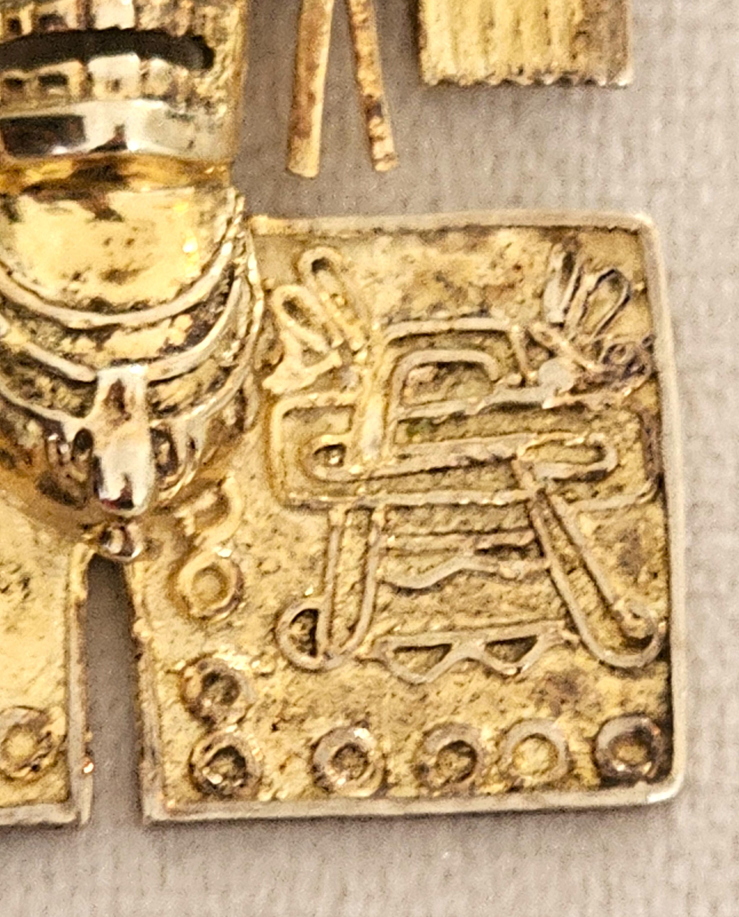 Vintage Aztec Inspired Sterling Silver Brooch/Pendant, Mexico In Good Condition For Sale In 'S-HERTOGENBOSCH, NL