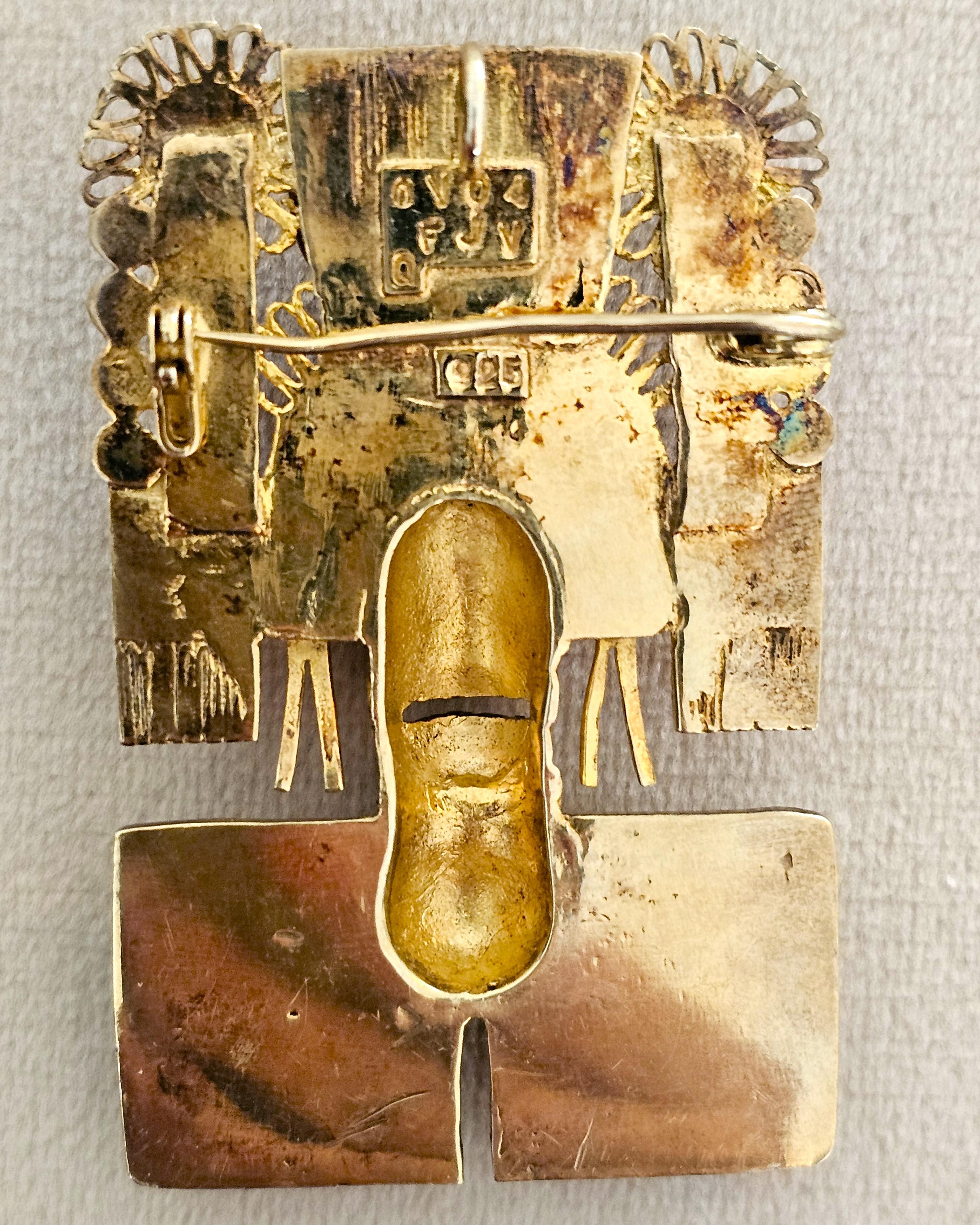 Vintage Aztec Inspired Sterling Silver Brooch/Pendant, Mexico For Sale 2