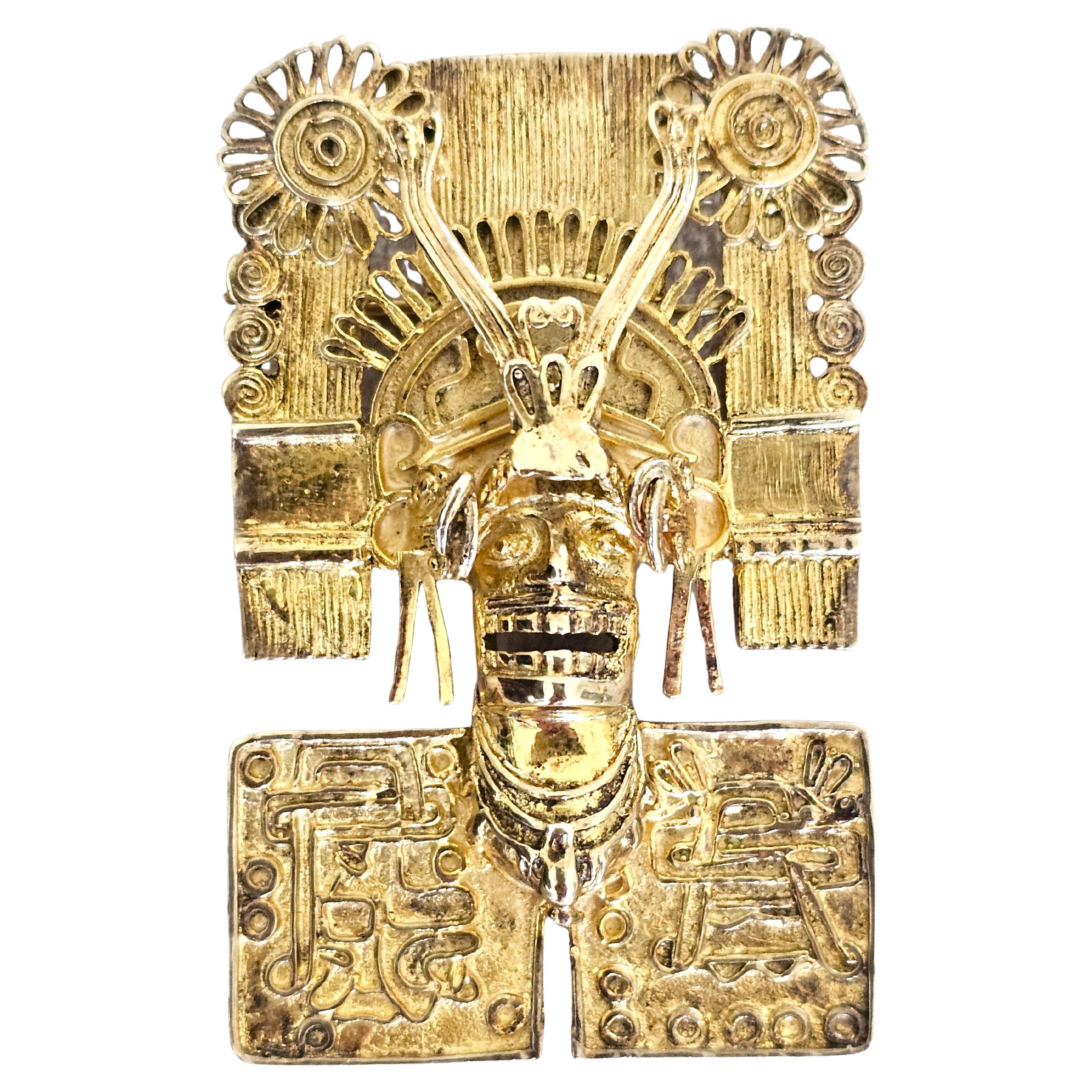 Vintage Aztec Inspired Sterling Silver Brooch/Pendant, Mexico