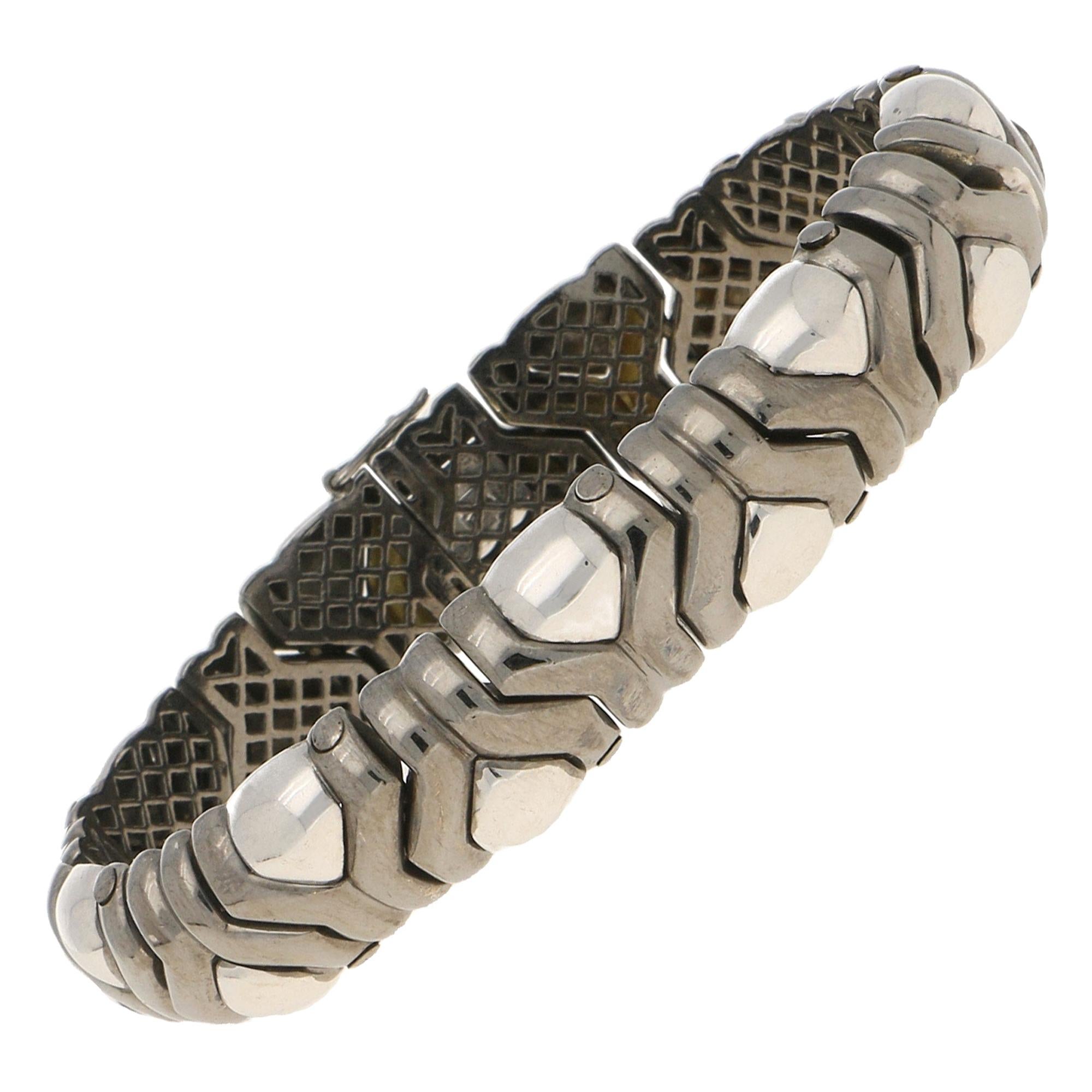 Vintage Italian Aztec Style Mosaic Bracelet in Black and White Gold For Sale