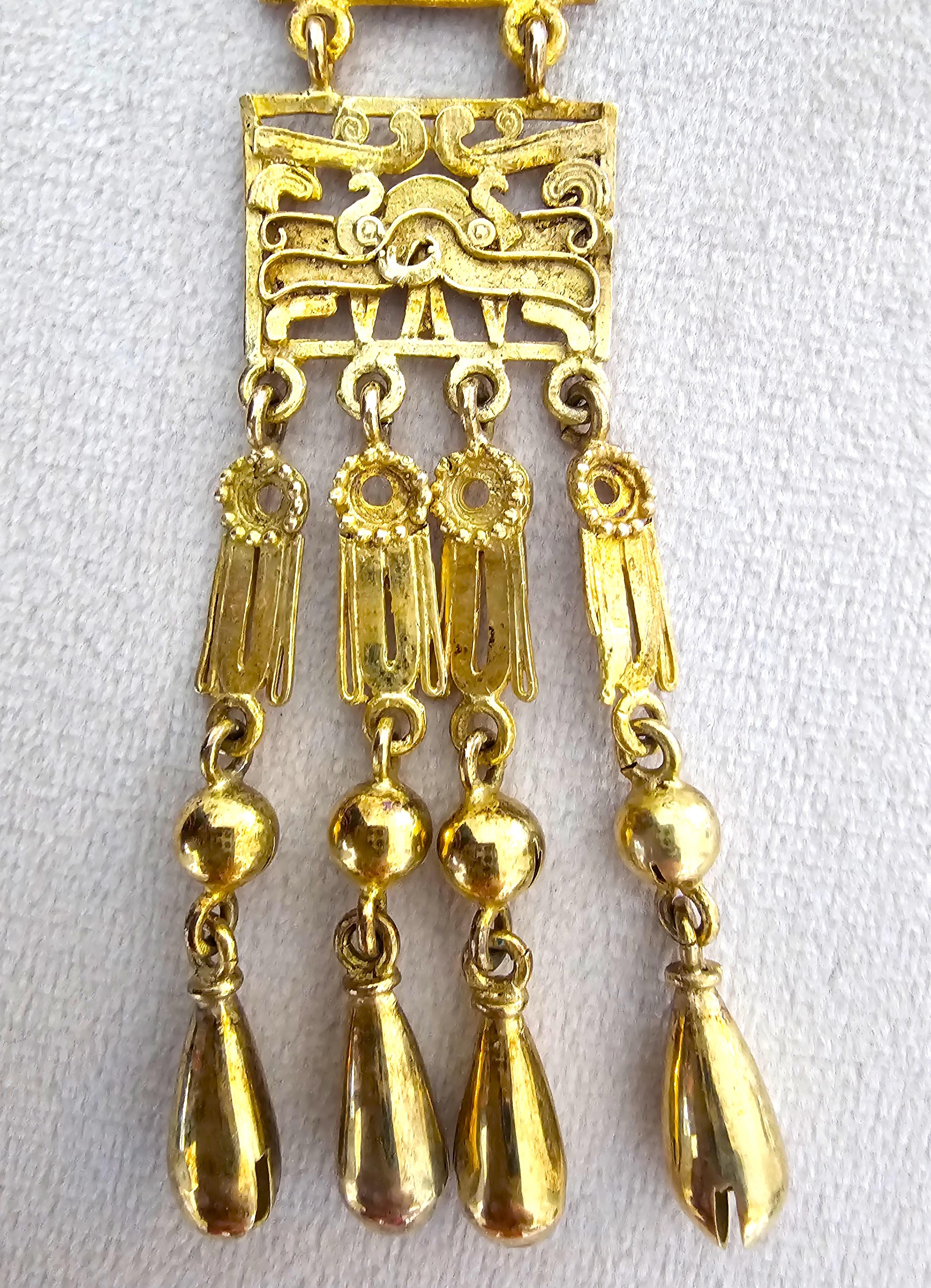 da uomo o donna Vintage Aztec Pre-Columbian Mesoamerican 950 Silver Gold Tone Pendant Brooch (spilla con ciondolo) in vendita