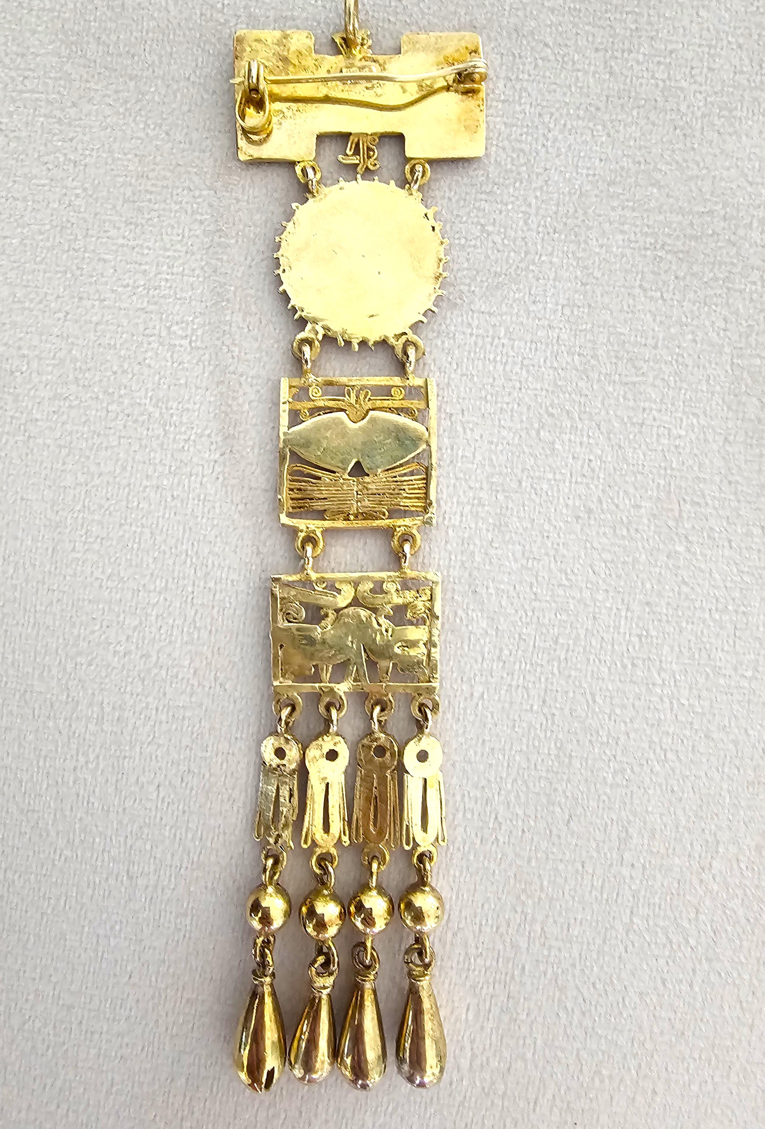 Vintage Aztec Pre-Columbian Mesoamerican 950 Silver Gold Tone Pendant Brooch (spilla con ciondolo) in vendita 1