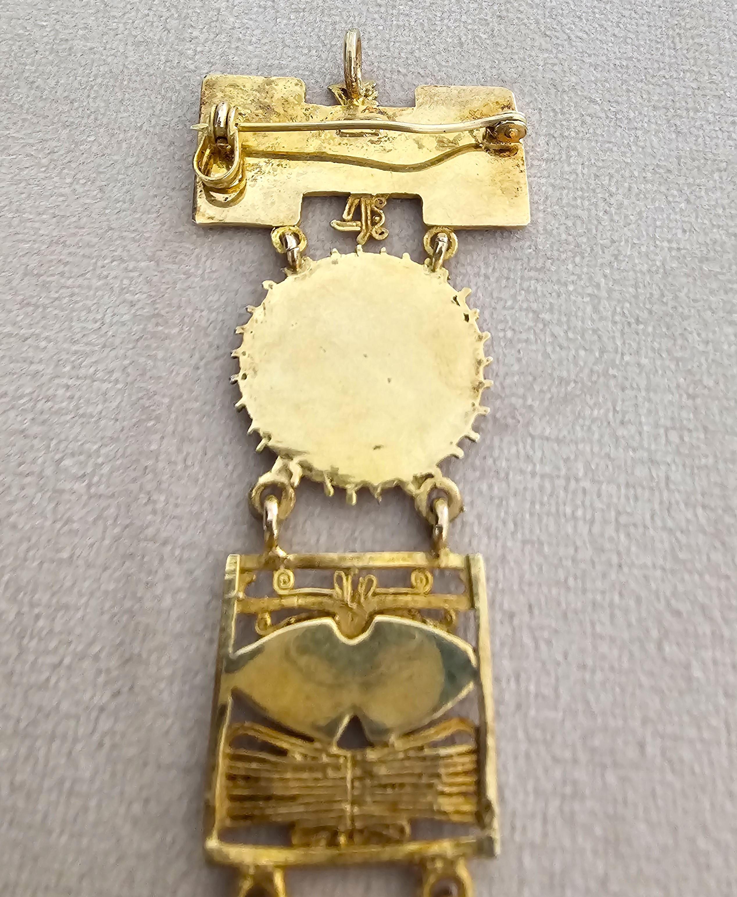 Vintage Aztec Pre-Columbian Mesoamerican 950 Silver Gold Tone Pendant Brooch (spilla con ciondolo) in vendita 2