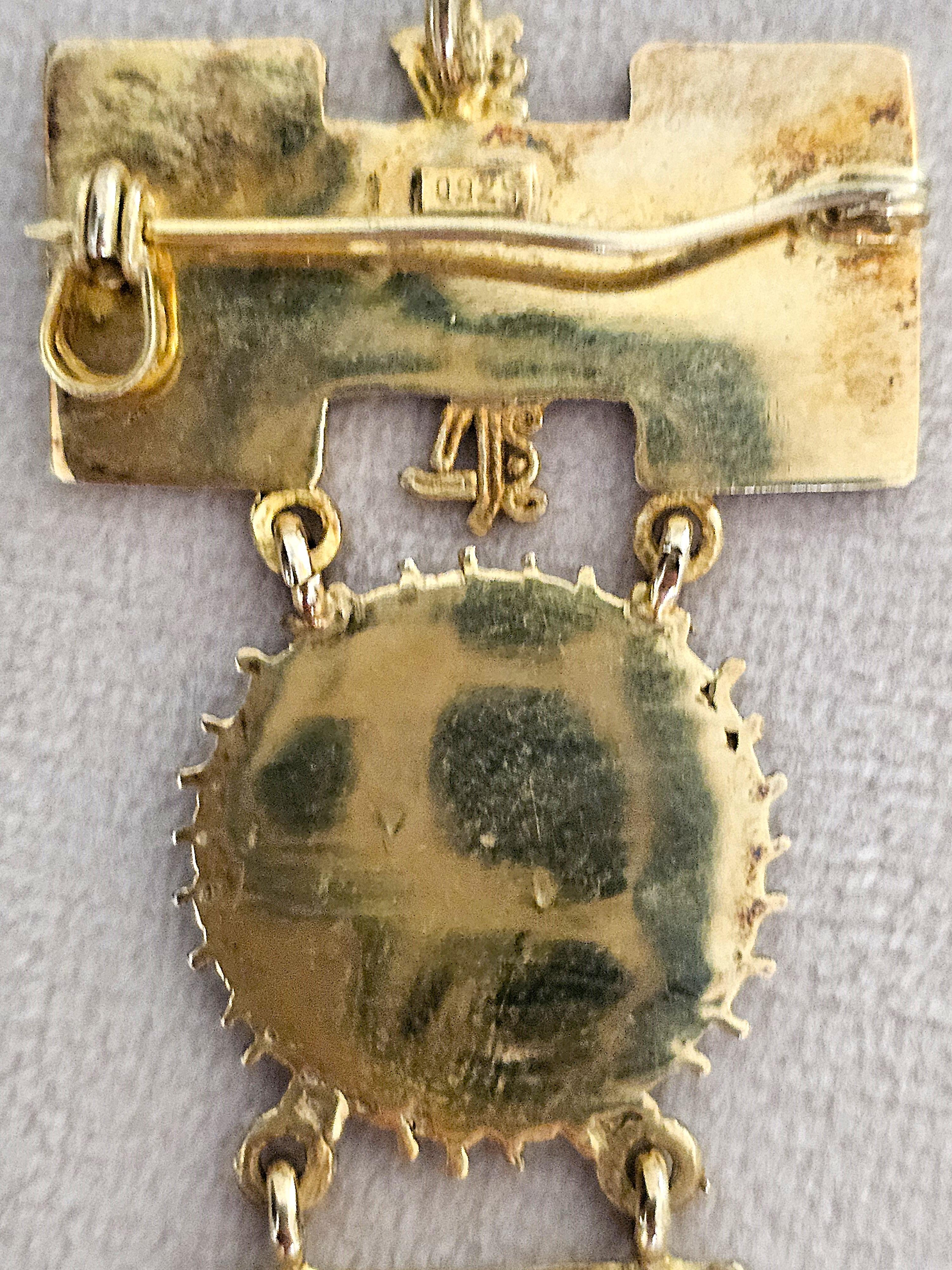 Vintage Aztec Pre-Columbian Mesoamerican 950 Silver Gold Tone Pendant Brooch (spilla con ciondolo) in vendita 3