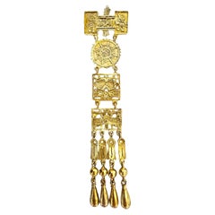 Vintage Aztec Pre-Columbian Mesoamerican 950 Silver Gold Tone Pendant Brooch