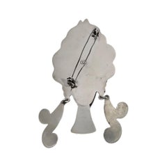 Vintage Aztec Silver Carved Face with Headdress Pin/Brooch #19778