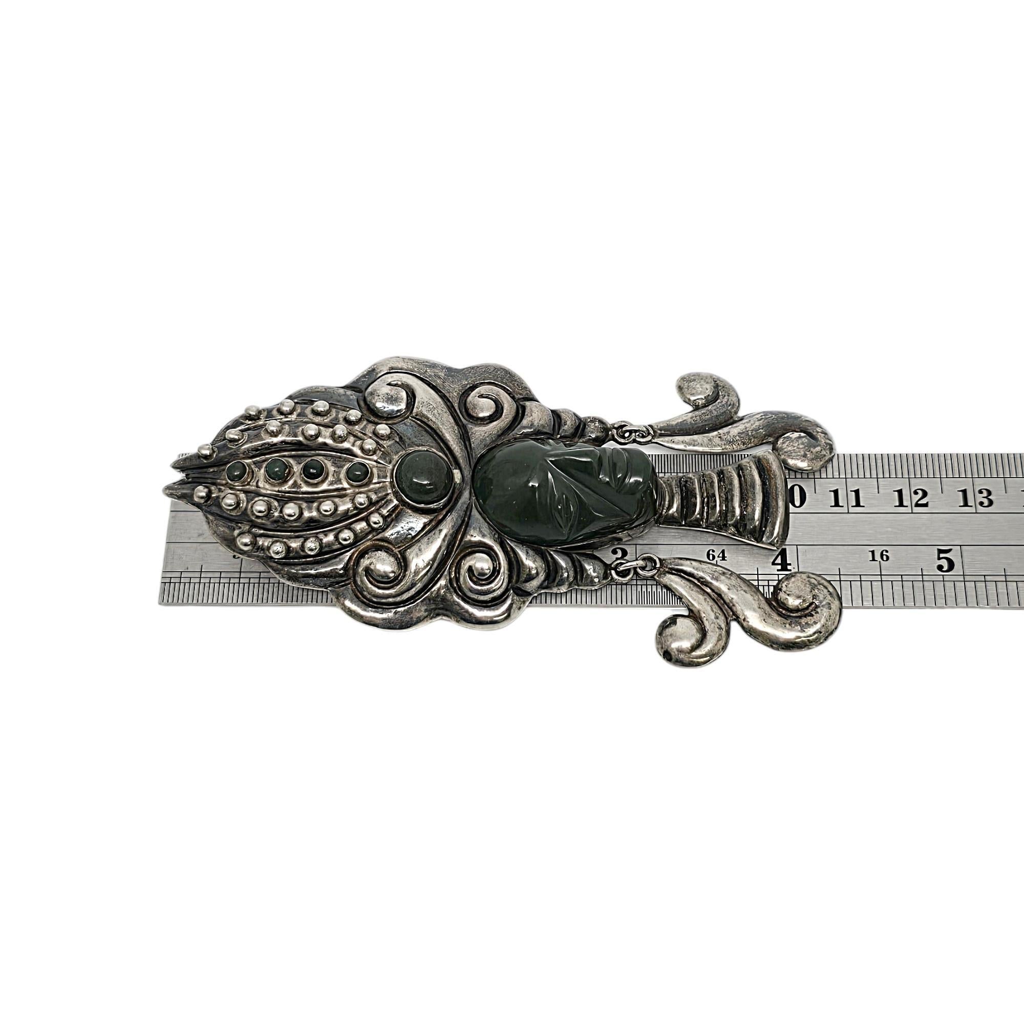 Vintage Aztec Silver Carved Face with Headdress Pin/Brooch #19778 For Sale 5
