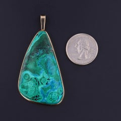 Vintage Azurite Malachite Pendant of 14k Gold, Circa 1960