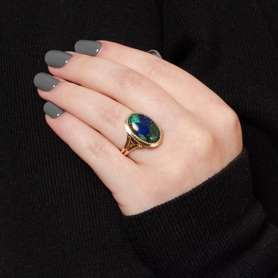 Anillo Vintage Azurita Malaquita de Oro de 14k en Excelente estado para la venta en Lewisburg, PA