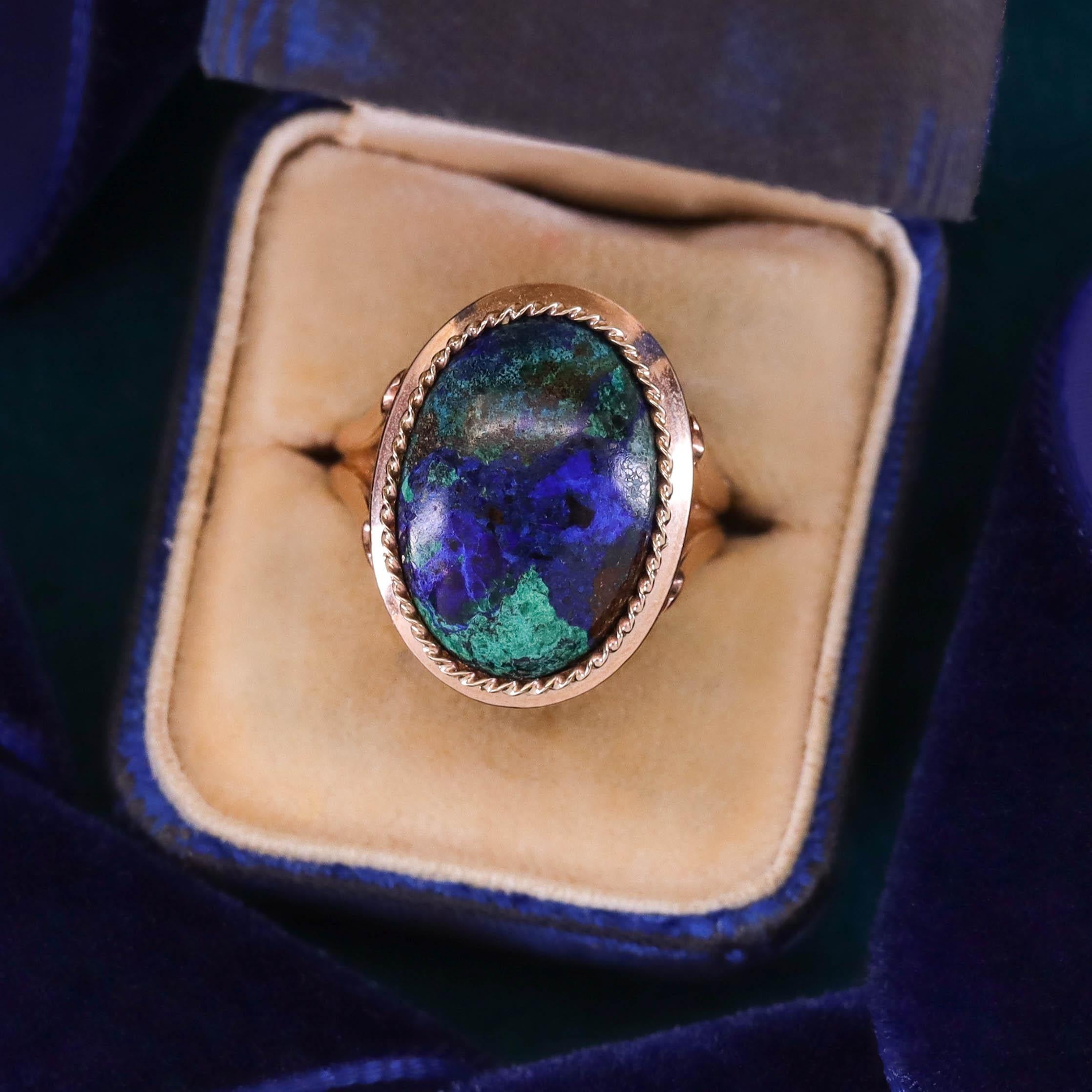 De las mujeres Anillo Vintage Azurita Malaquita de Oro de 14k en venta
