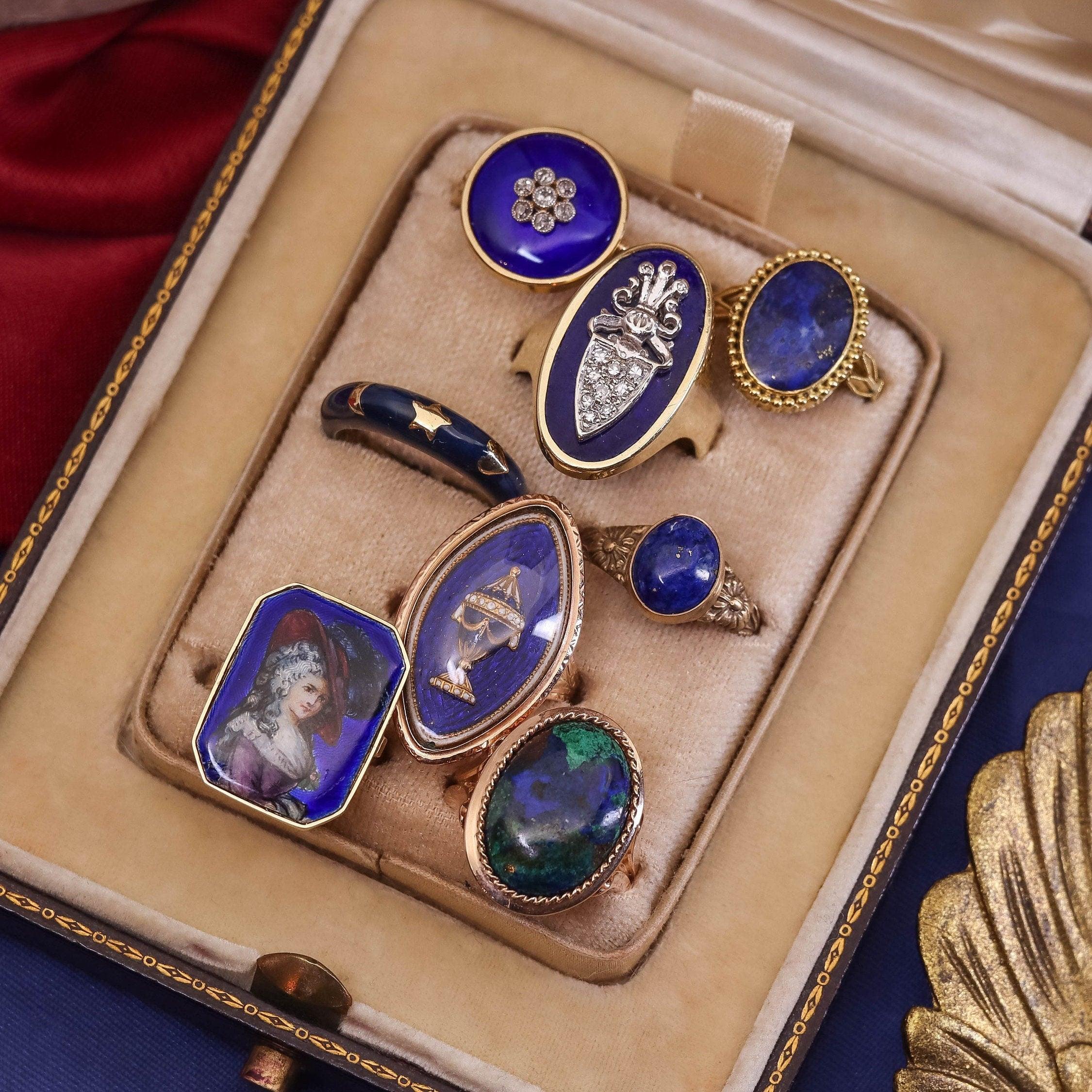 Anillo Vintage Azurita Malaquita de Oro de 14k en venta 1