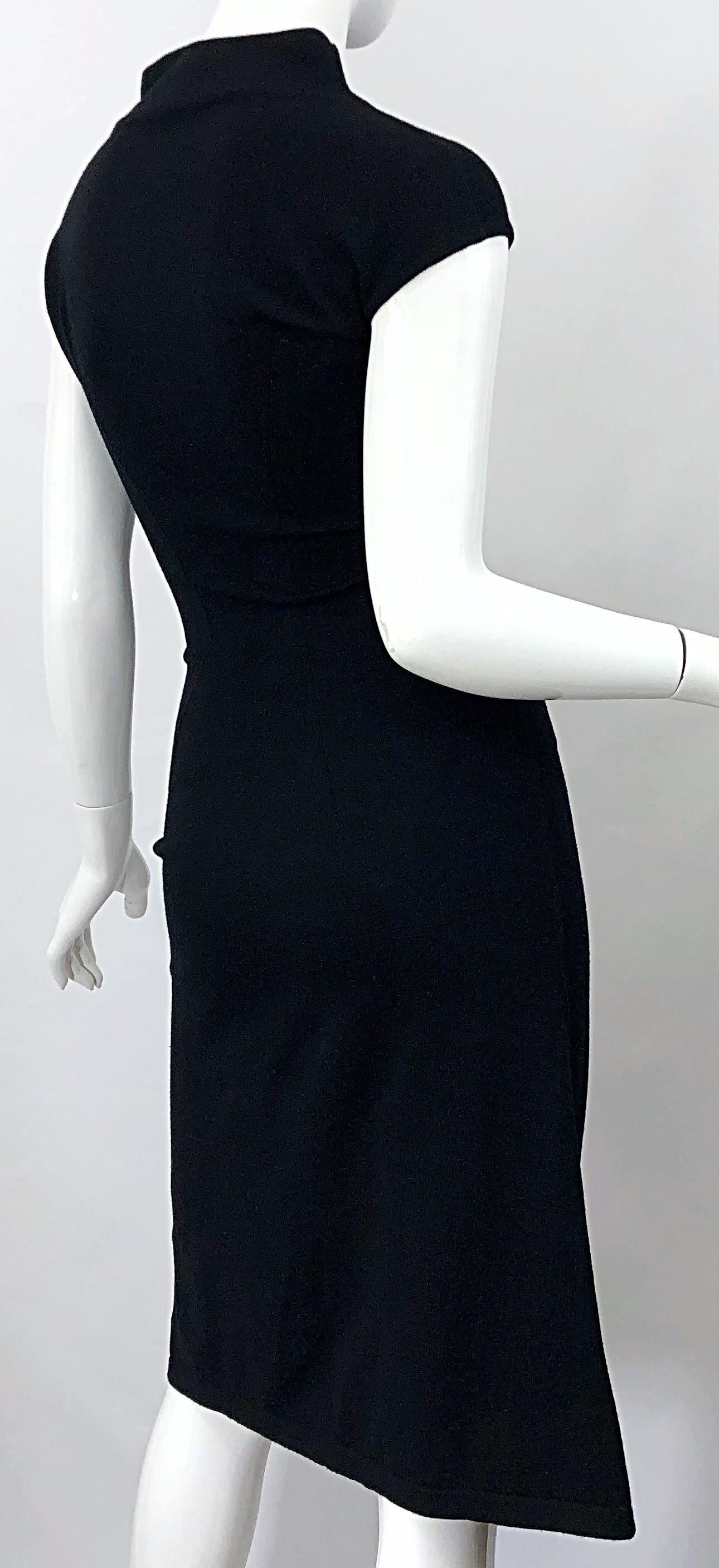 Vintage Azzedine Alaia 1980s Black Lightweight Wool Cap Sleeve Bodycon 80s Dress 3
