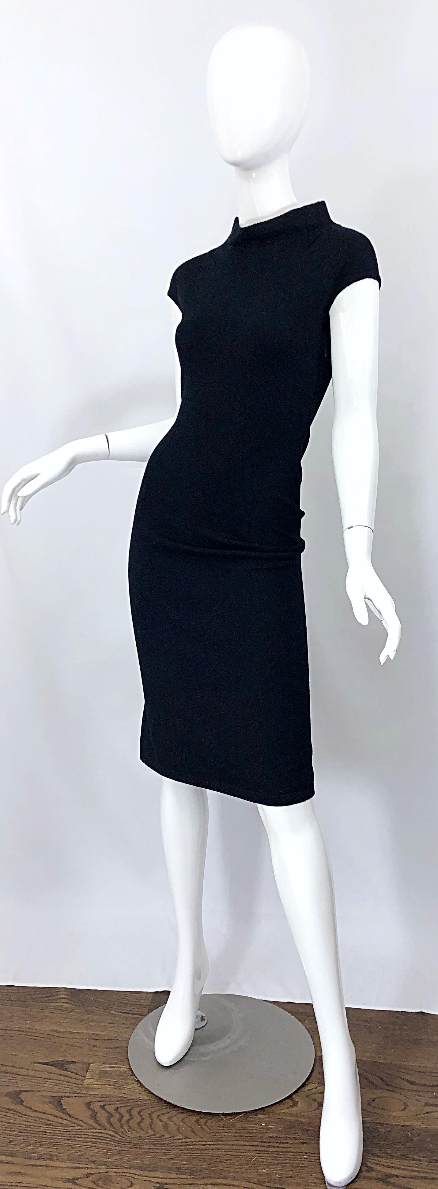 Vintage Azzedine Alaia 1980s Black Lightweight Wool Cap Sleeve Bodycon 80s Dress 4