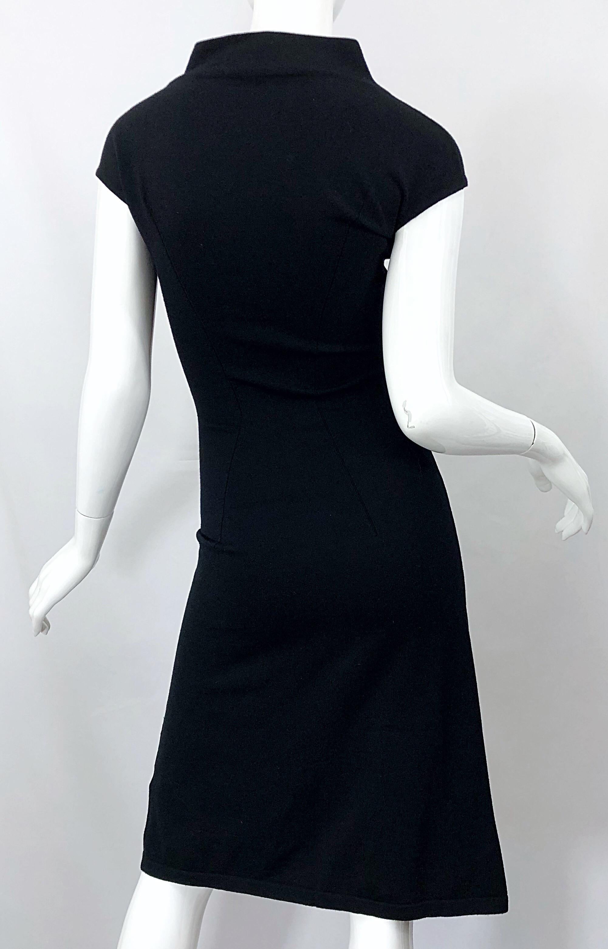 Vintage Azzedine Alaia 1980s Black Lightweight Wool Cap Sleeve Bodycon 80s Dress 5