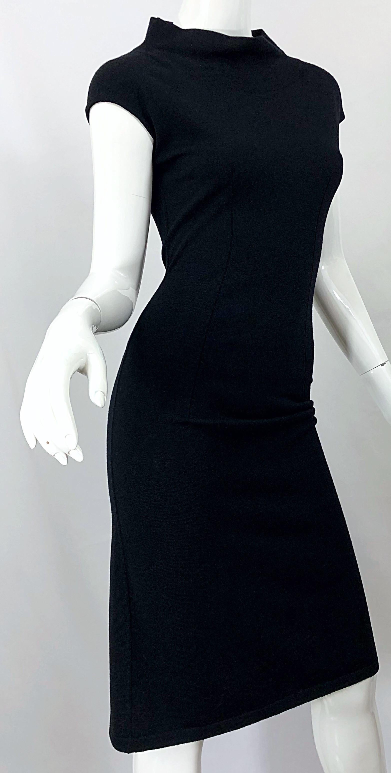 Vintage Azzedine Alaia 1980s Black Lightweight Wool Cap Sleeve Bodycon 80s Dress 7