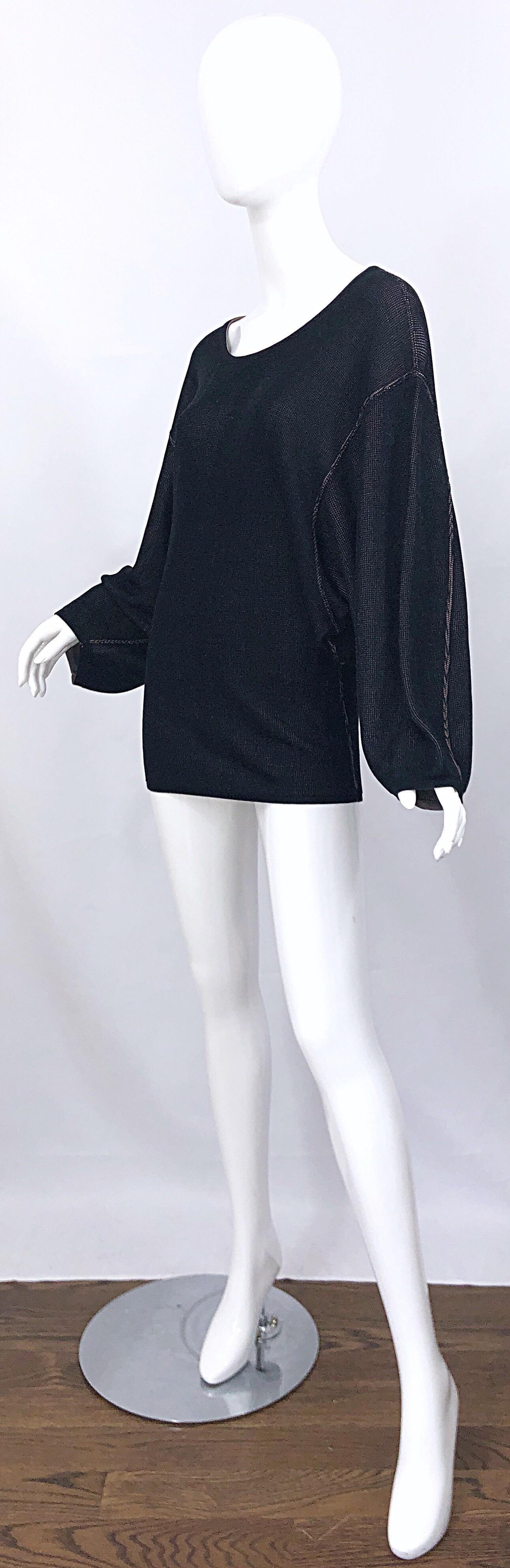 Vintage Azzedine Alaia 1980s  Black + Nude Viscose 80s Mini Sweater Dress Tunic For Sale 3