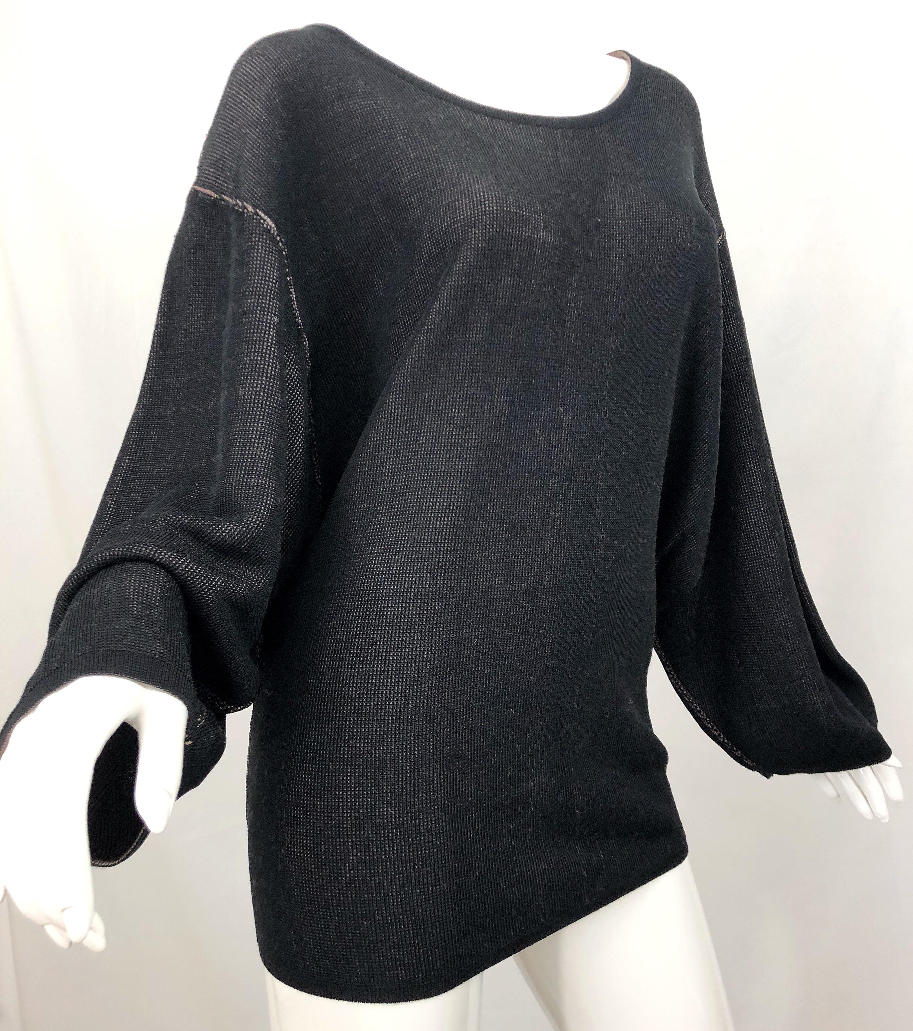 Vintage Azzedine Alaia 1980s  Black + Nude Viscose 80s Mini Sweater Dress Tunic For Sale 4