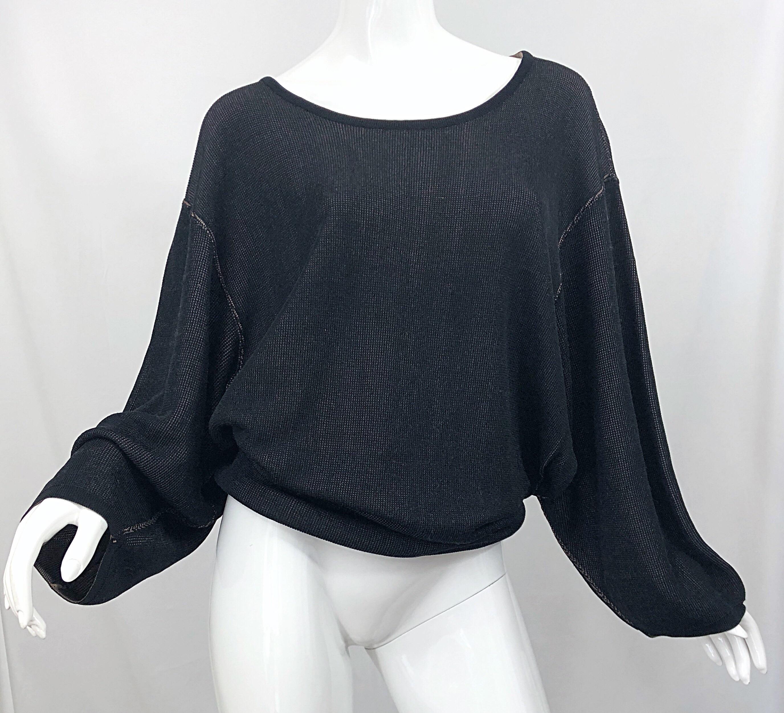 Vintage Azzedine Alaia 1980s  Black + Nude Viscose 80s Mini Sweater Dress Tunic For Sale 6