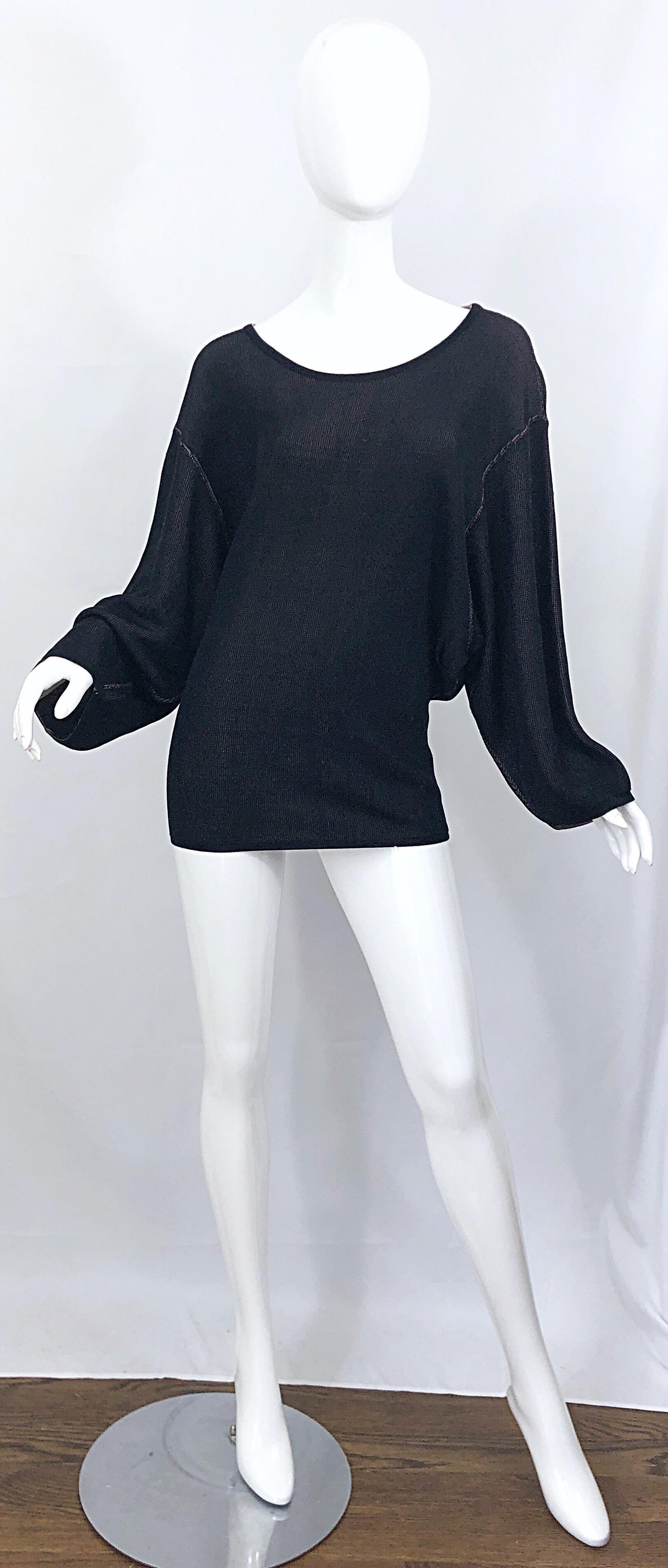 Vintage Azzedine Alaia 1980s  Black + Nude Viscose 80s Mini Sweater Dress Tunic For Sale 7