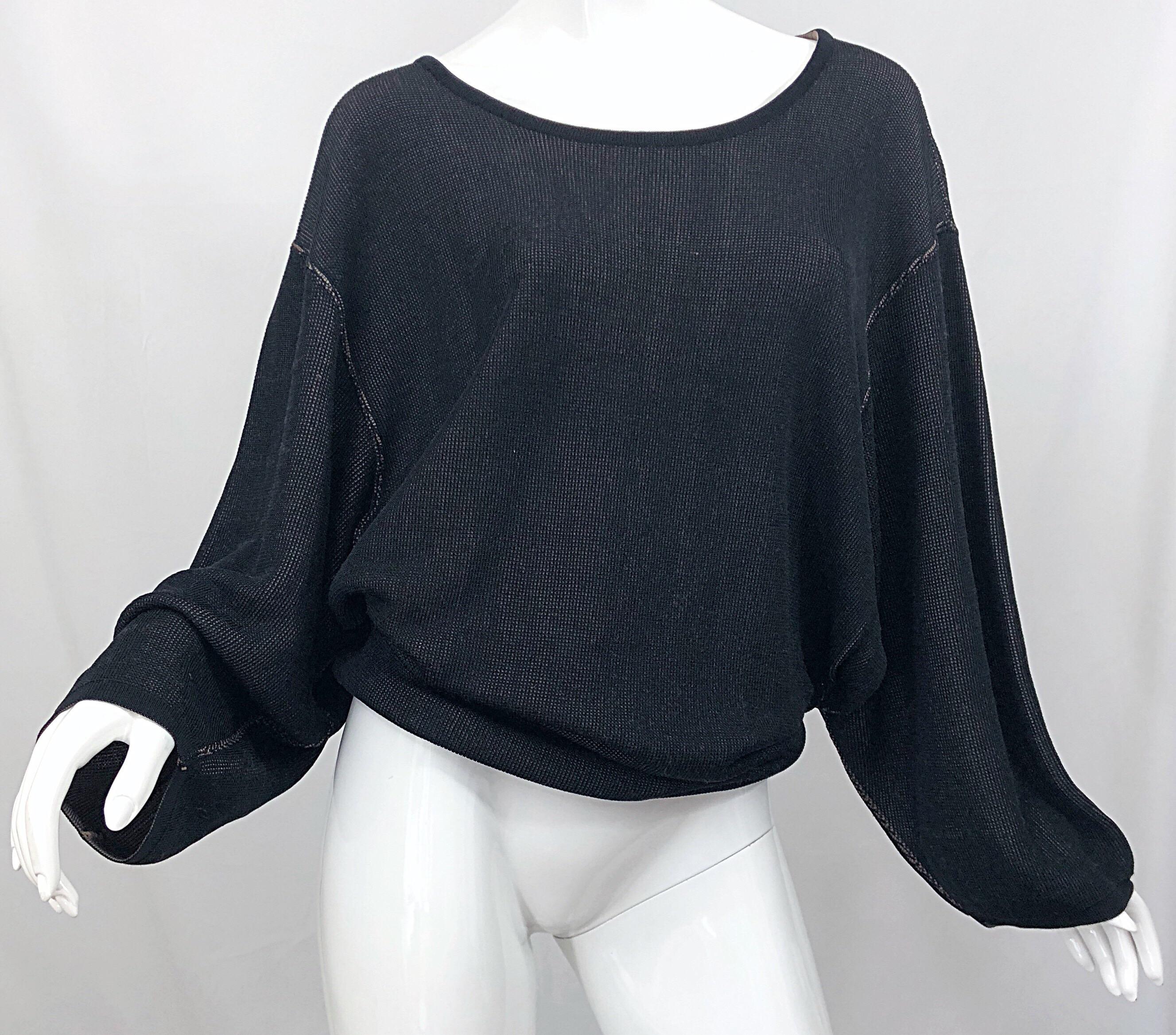 Vintage Azzedine Alaia 1980s  Black + Nude Viscose 80s Mini Sweater Dress Tunic In Excellent Condition For Sale In San Diego, CA