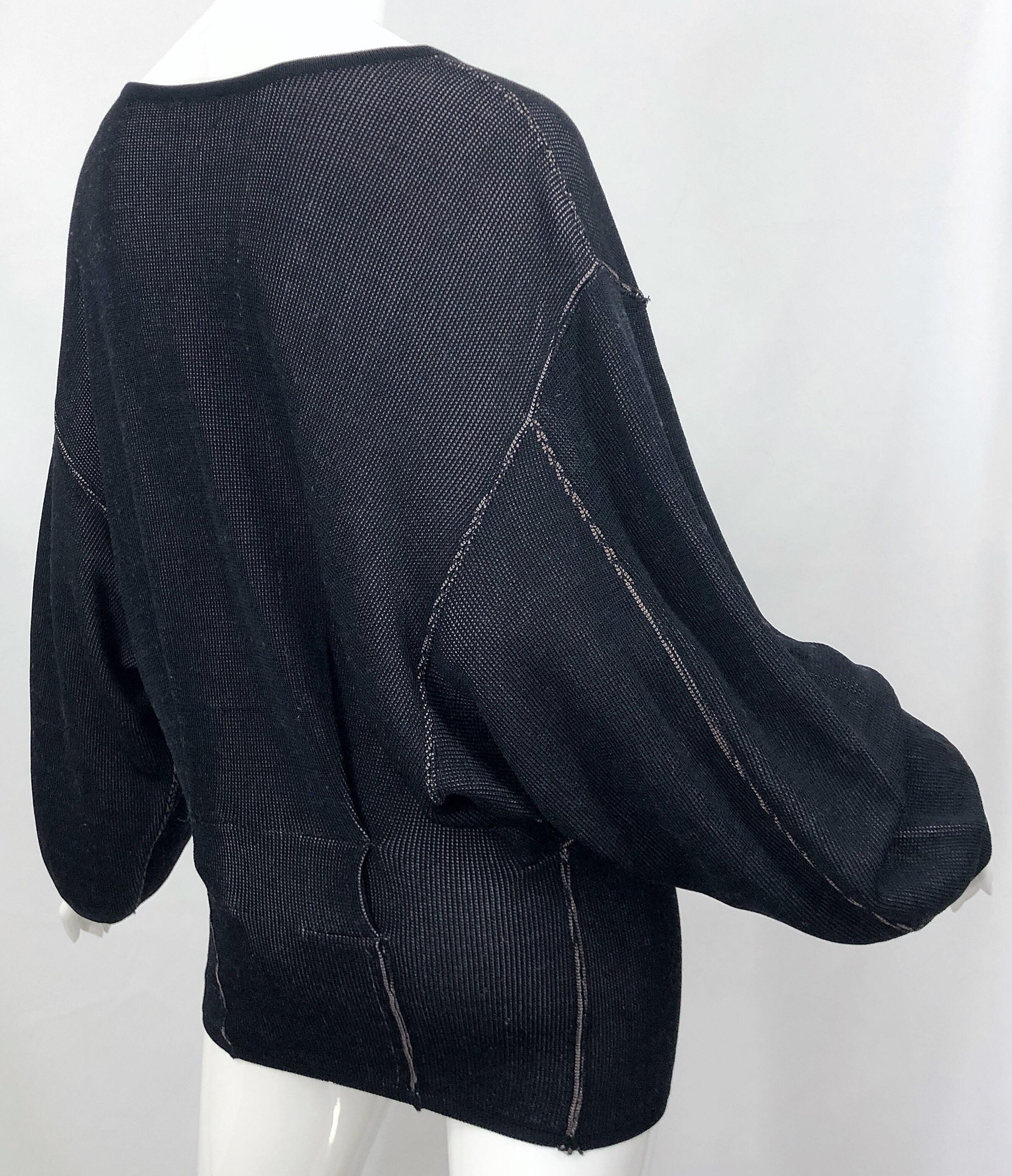 Women's Vintage Azzedine Alaia 1980s  Black + Nude Viscose 80s Mini Sweater Dress Tunic For Sale