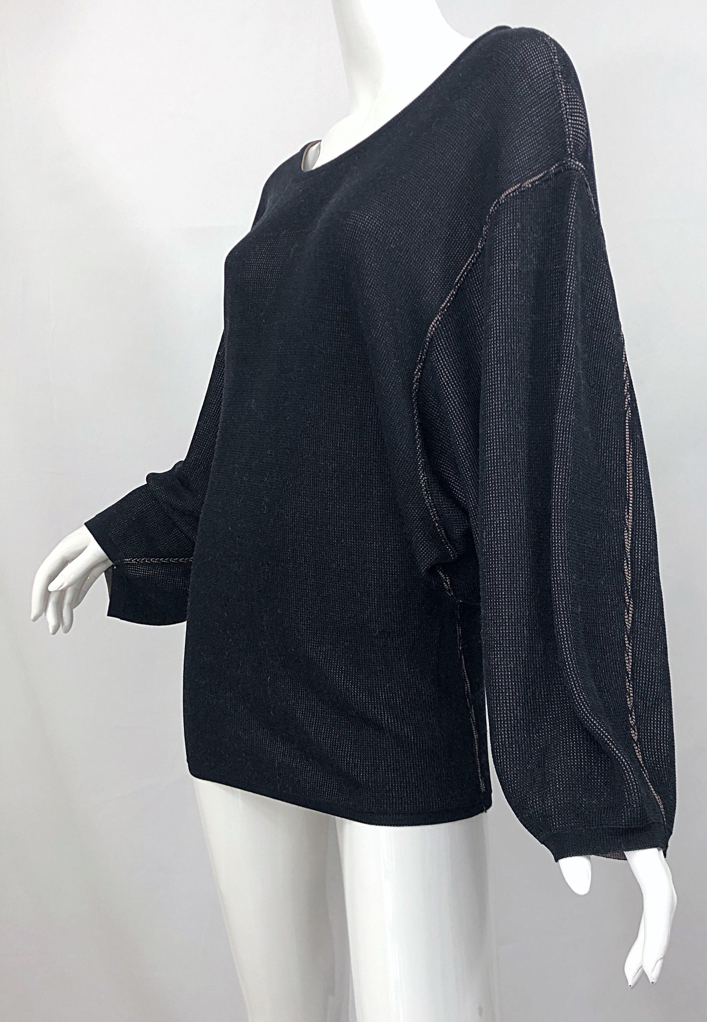 Vintage Azzedine Alaia 1980s  Black + Nude Viscose 80s Mini Sweater Dress Tunic For Sale 1