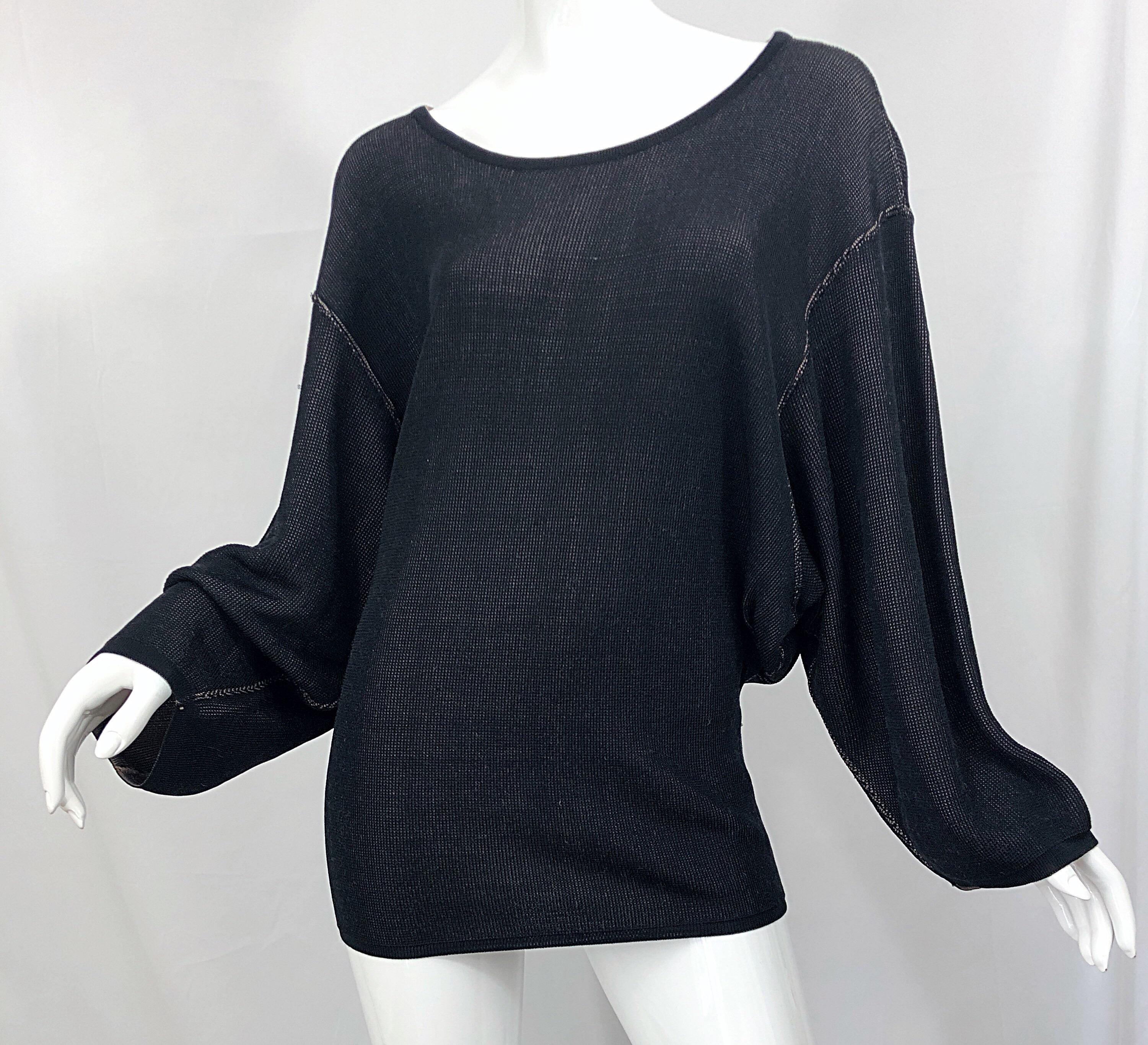 Vintage Azzedine Alaia 1980s  Black + Nude Viscose 80s Mini Sweater Dress Tunic For Sale 2
