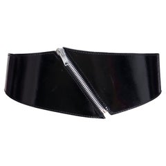 Vintage Azzedine Alaia 1980 Black Patent Leather Zipper Belt
