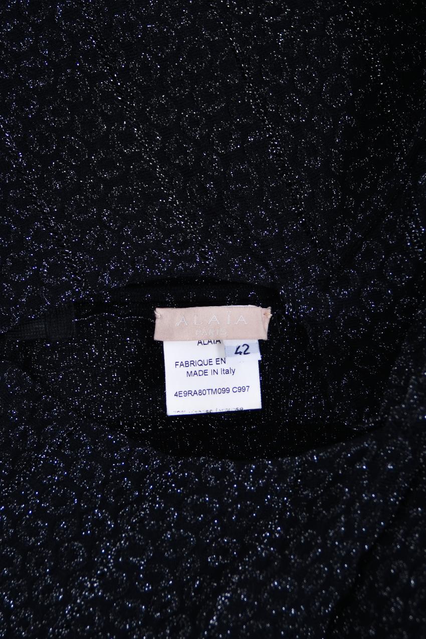 Vintage Azzedine Alaia Black Metallic Knit Bodycon Sheer Cutwork Fishtail Gown 11