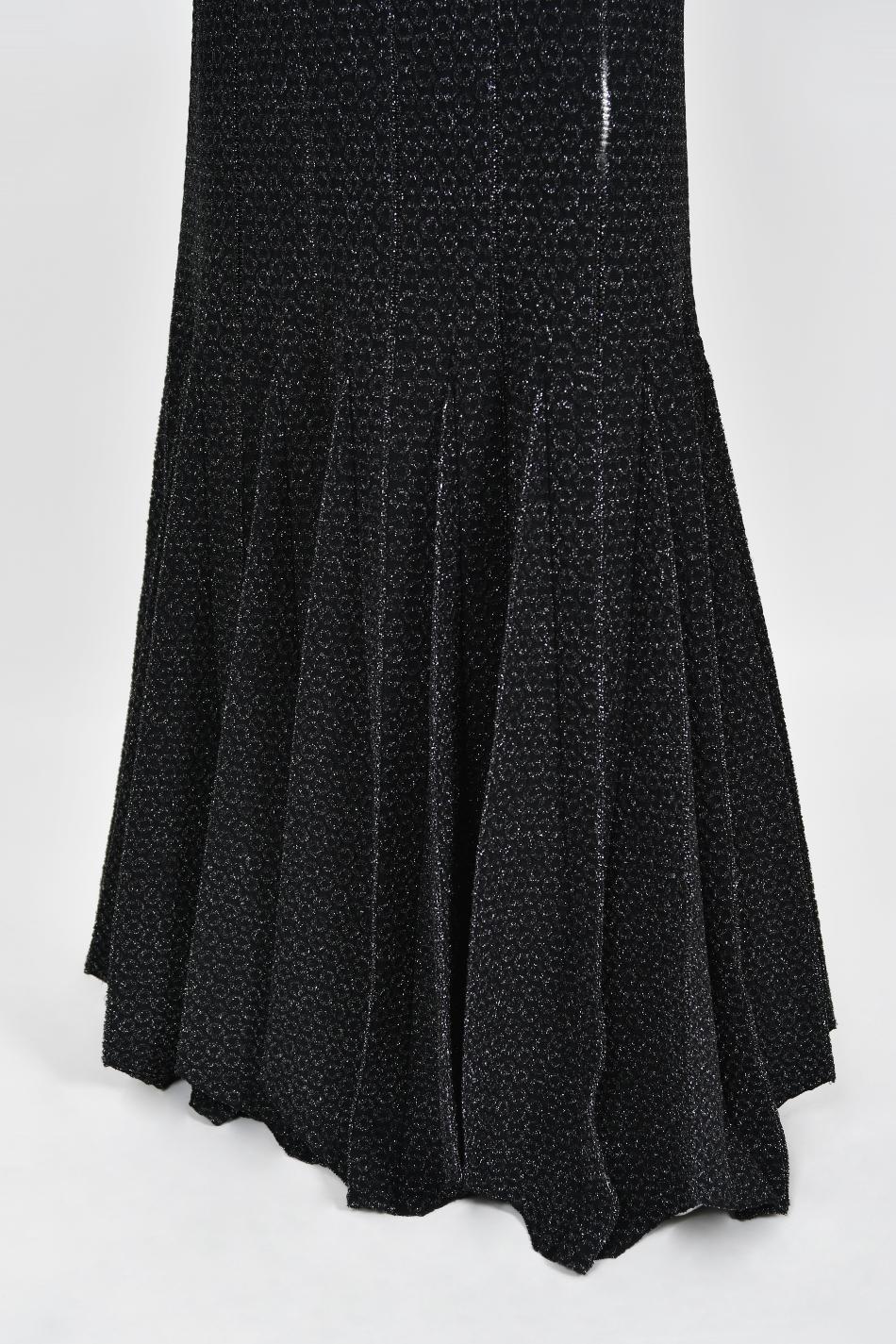 Vintage Azzedine Alaia Black Metallic Knit Bodycon Sheer Cutwork Fishtail Gown For Sale 3