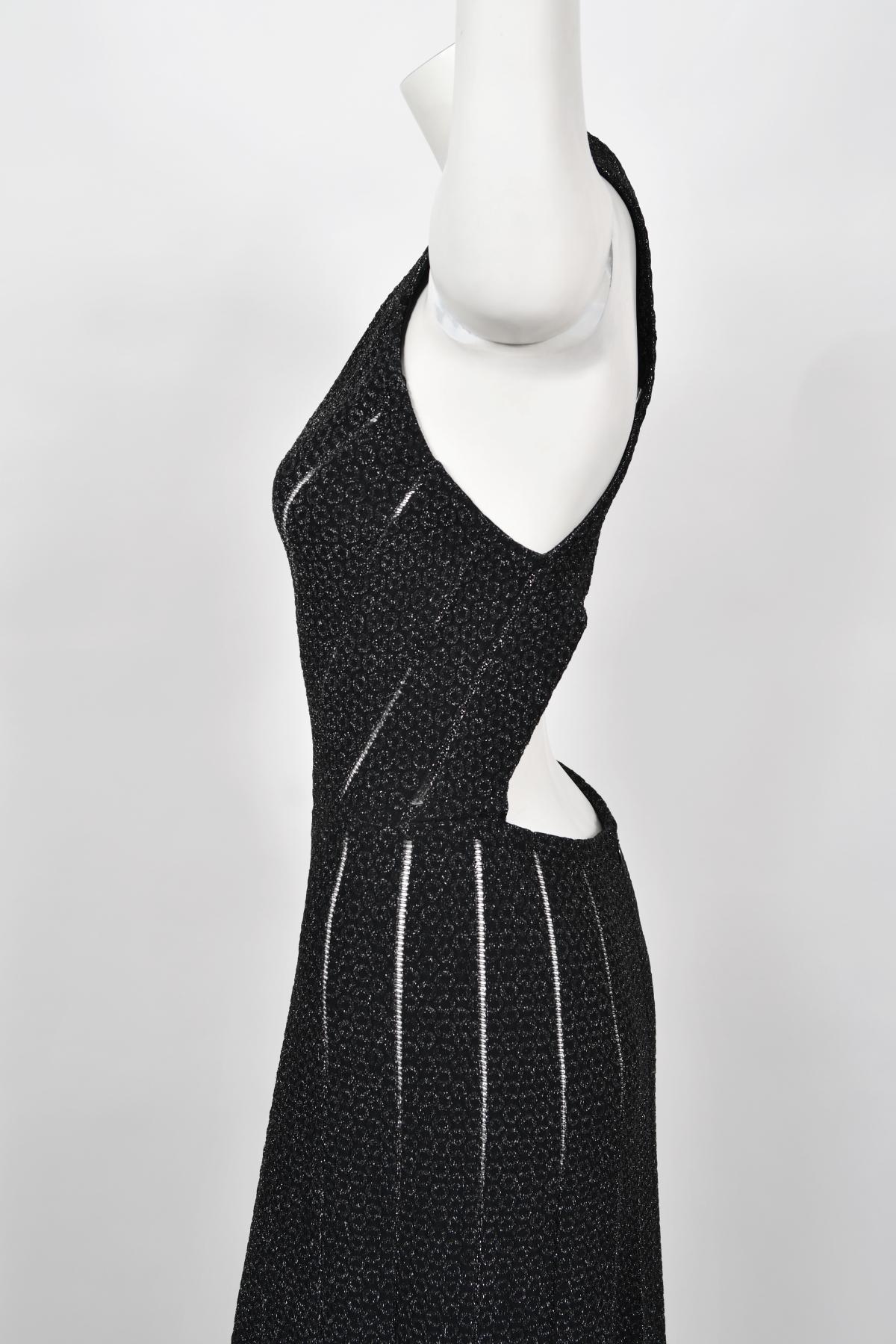Vintage Azzedine Alaia Black Metallic Knit Bodycon Sheer Cutwork Fishtail Gown For Sale 5