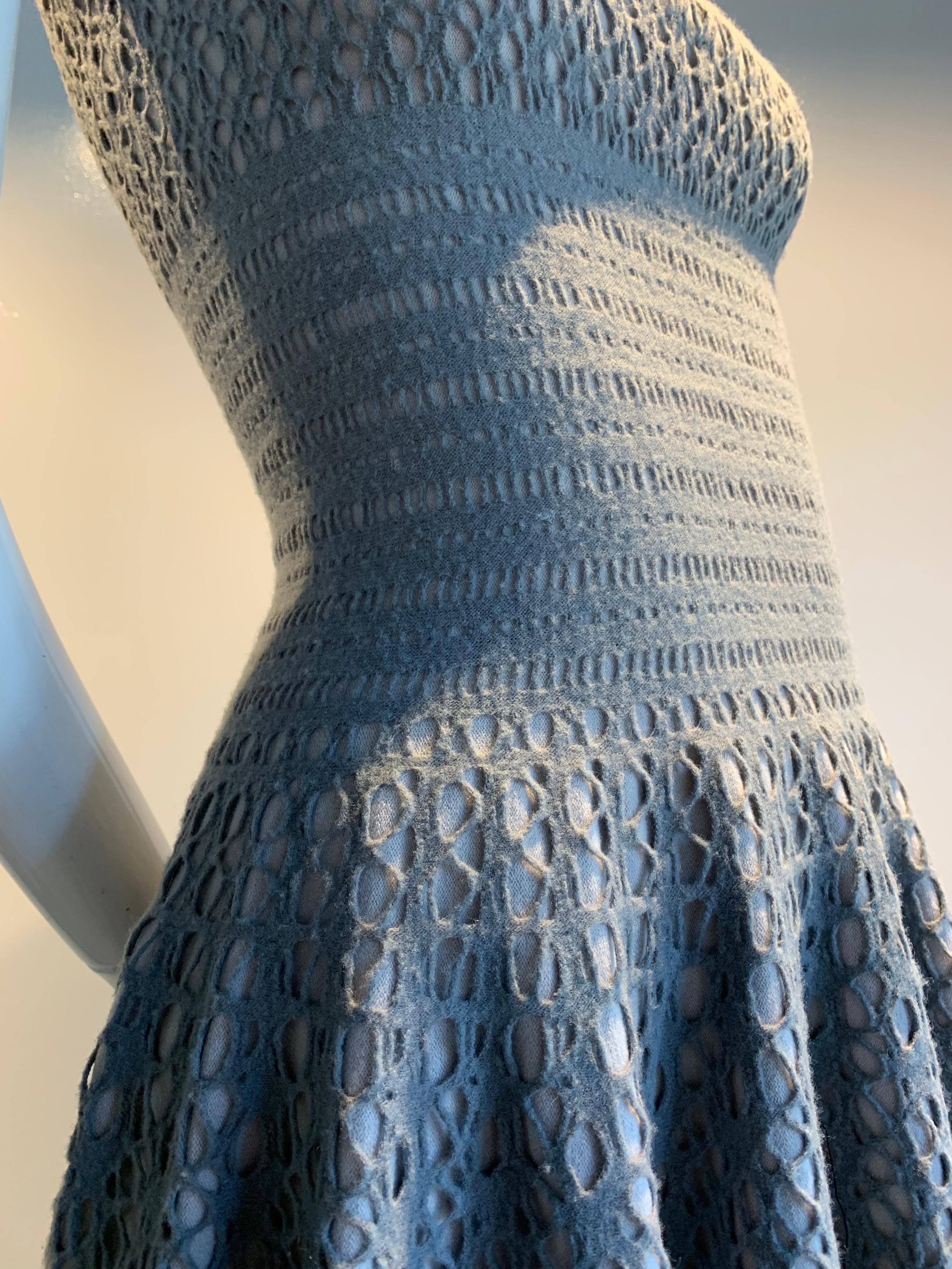 Vintage Azzedine Alaia Dove Grey Signature Elastic Open-Knit Day Dress 5