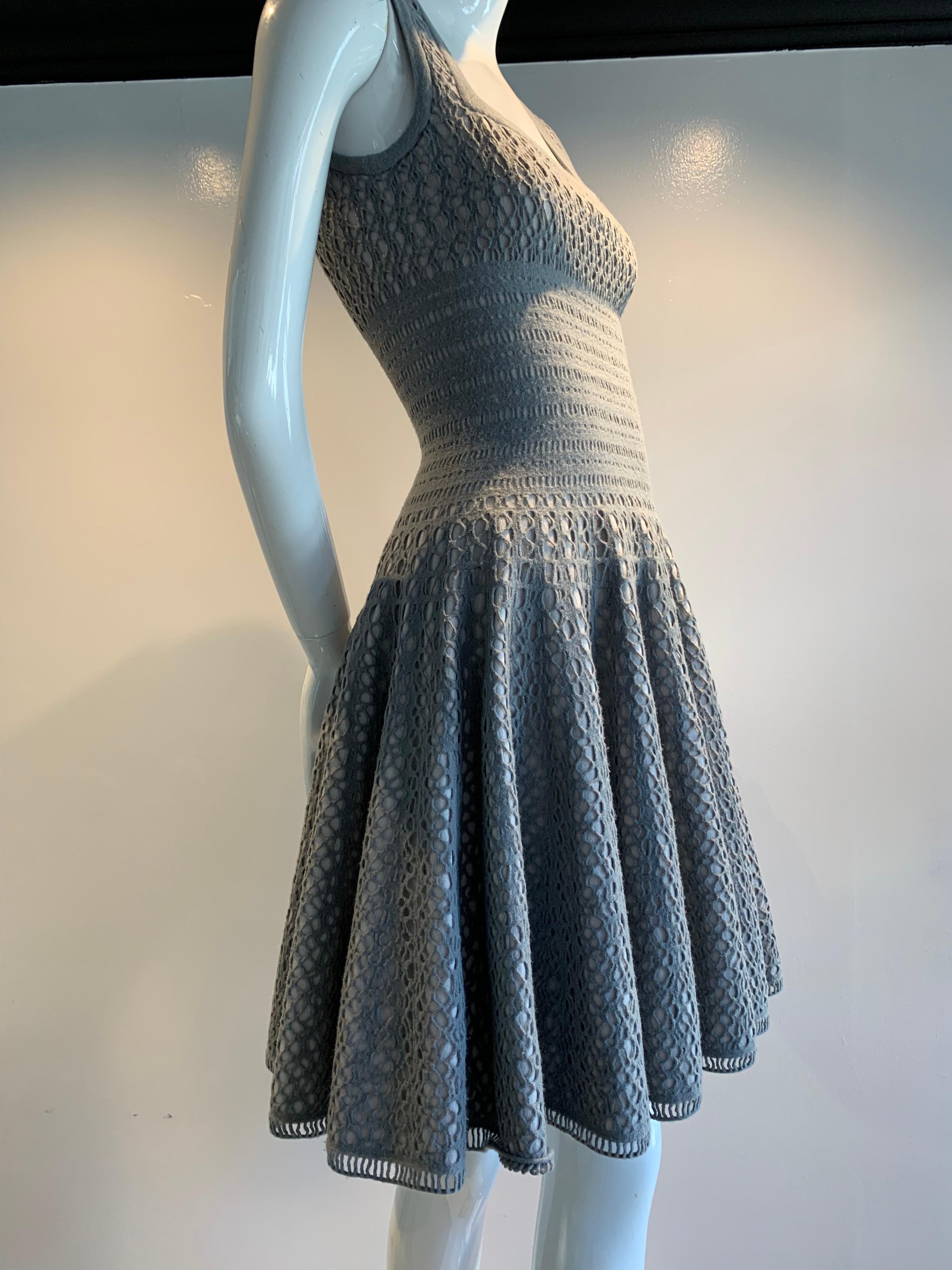 Vintage Azzedine Alaia Dove Grey Signature Elastic Open-Knit Day Dress 6